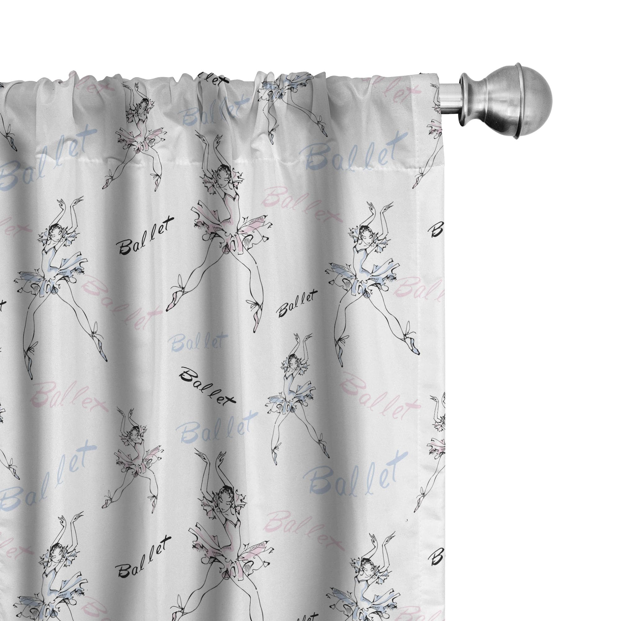 Ambesonne Ballerina Curtains, Ballet Inscription in Handwriting with Dancers Sketch, Window Treatments 2 Panel Set for Living Room Bedroom Decor, Pair