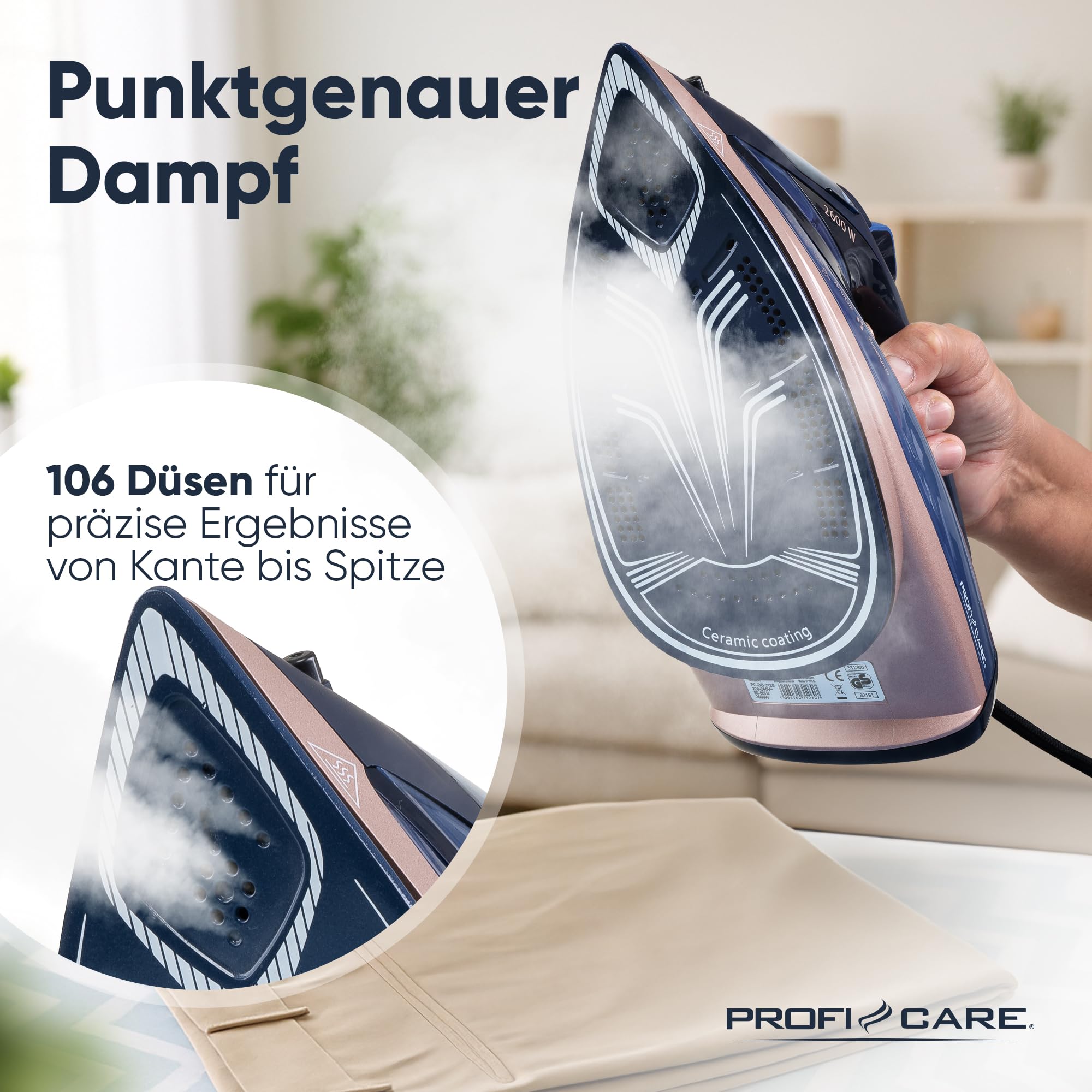Proficare, Ferro da stiro 2600W PC-DB3126 Blu-Rosa, Funzione Getto Vapore, Vapore Verticale, Autopulente, 3 Livelli di Vapore, Contenitore da 300ml, Maniglia Soft Touch, Antigoccia e Anticalcare
