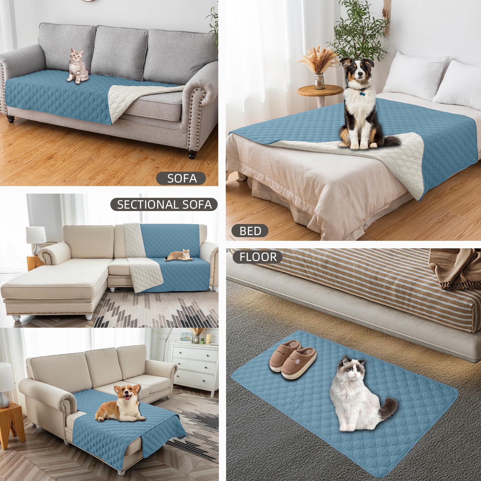 Coperta Impermeabile per Cani, Copridivano antigraffio gatto, Copridivano con Penisola per Animali con Fondo in Gomma Antiscivolo, Copriletto (Verde acqua,102x127cm)