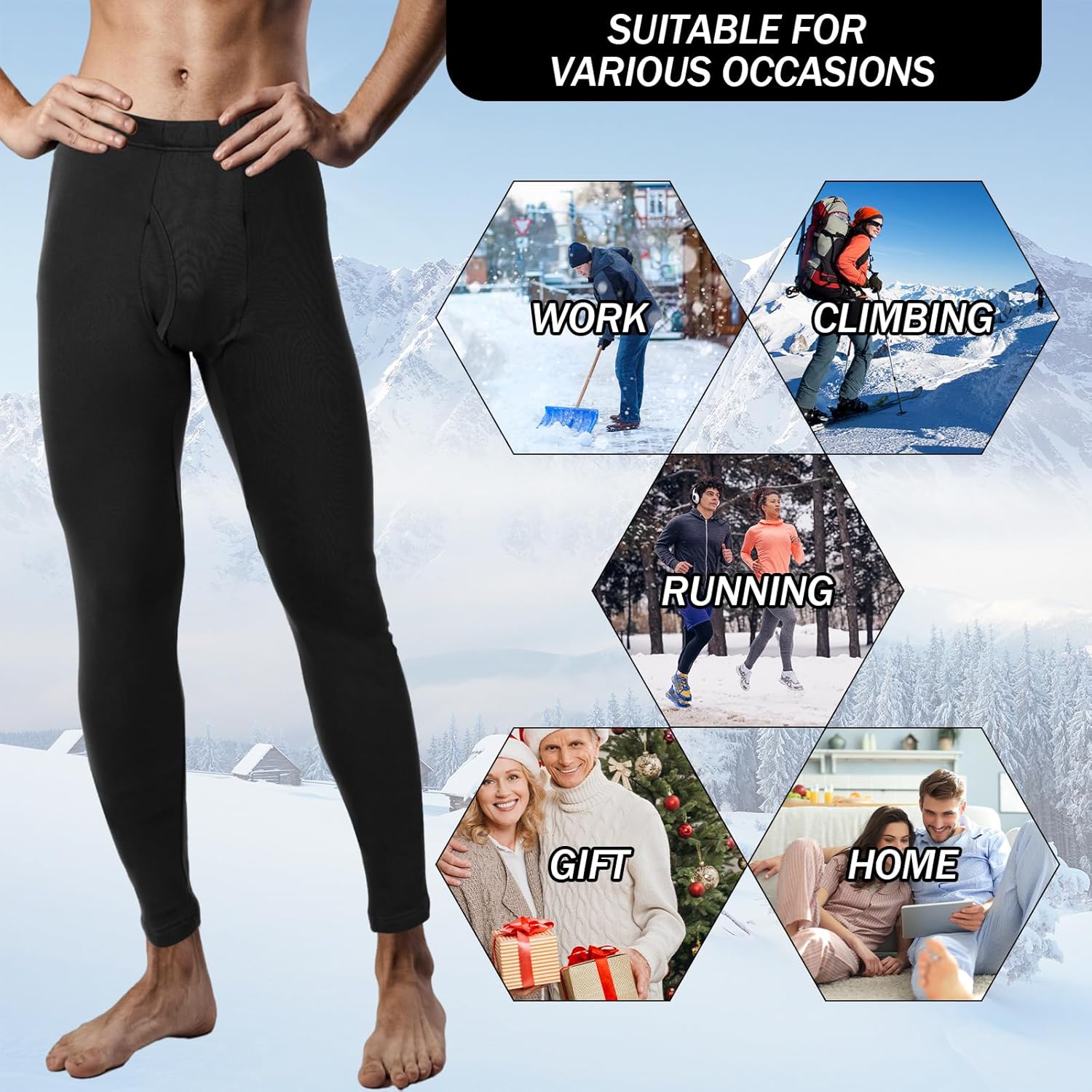 2 Pack Thermal Men Long Underwear Pants Winter Warm Fleece Lined Underwear Bottom Cold Weather Base Layer Legging - Image 6