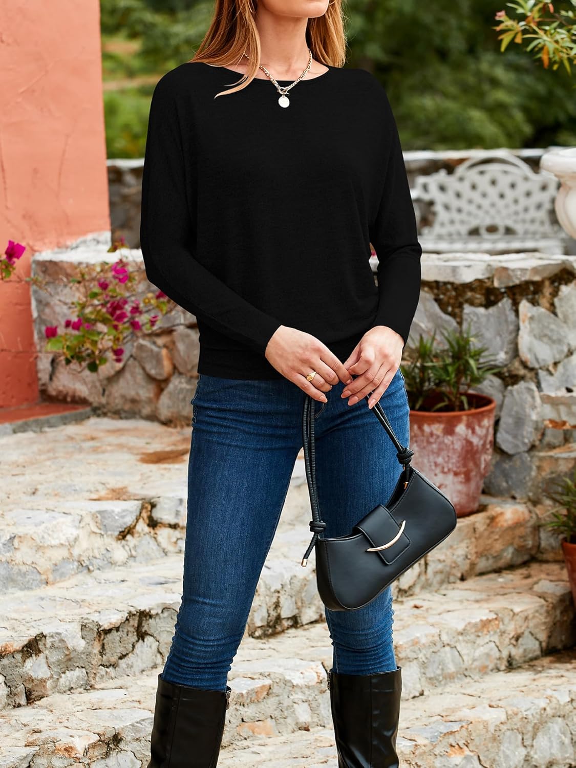 Womens Long Sleeve Shirts Fall Tops Casual Boat Neck Dolman Sleeve Basic Tee Shirts Fashion 2025 - Image 3