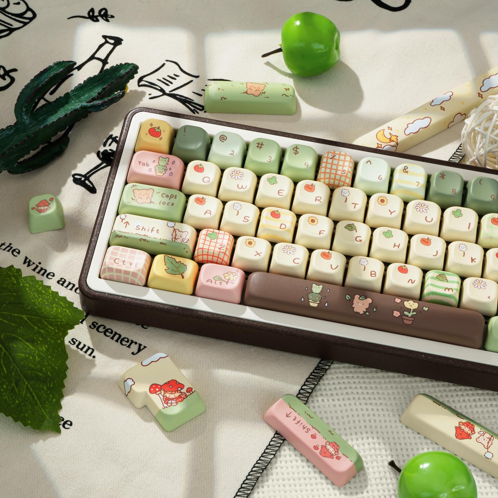 Niedliche Tastenkappen, Dickes PBT-Tastenkappen, FOA-Profil, 149 Tasten, Tastatur-Tastenkappen, Farbstoff-Sublimation-Tastenkappen, kompatibel mit 60%, 75%, 96%, 100% Cherry Gateron MX
