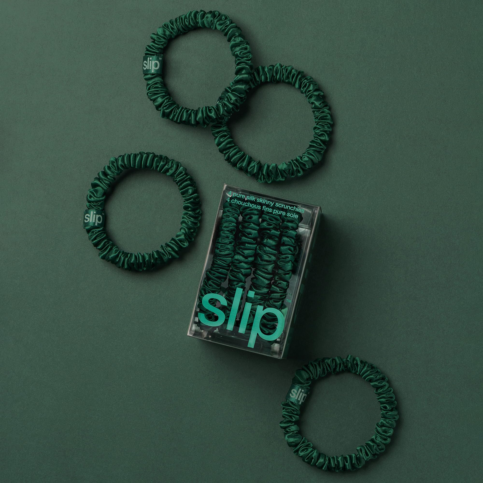 slip Silk Skinny Scrunchies -  | Set of 4 Skinny Scrunchies | 100% Mulberry Silk, Anti-Crease, Gentle on Hair, Reduces Breakage | Stylish & Durable, Ideal for All Hair Types