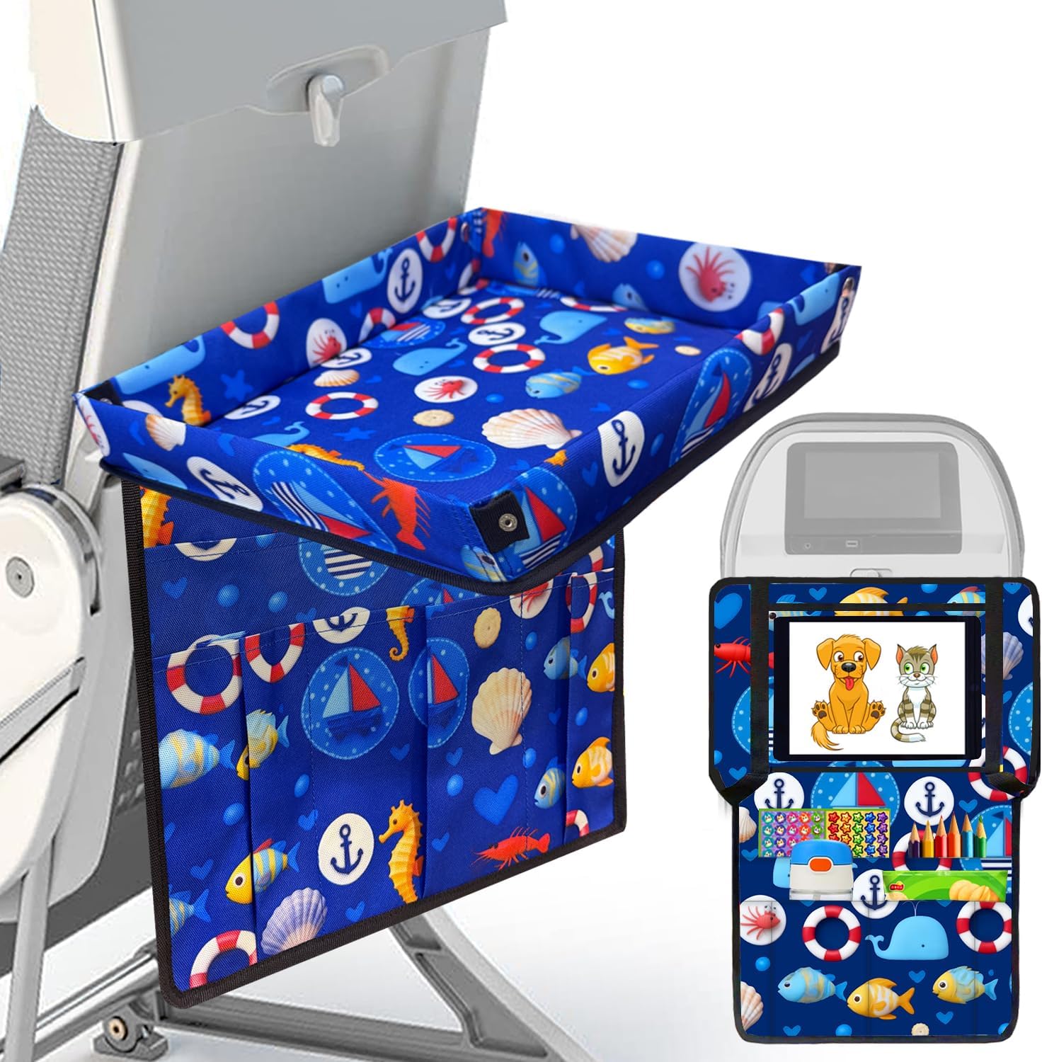 調節可能な子供用トレイテーブルカバー、マルチポータブルポケット付き、飛行機旅行の必需品、子供、幼児、大人、飛行機の必需品、飛行機旅行