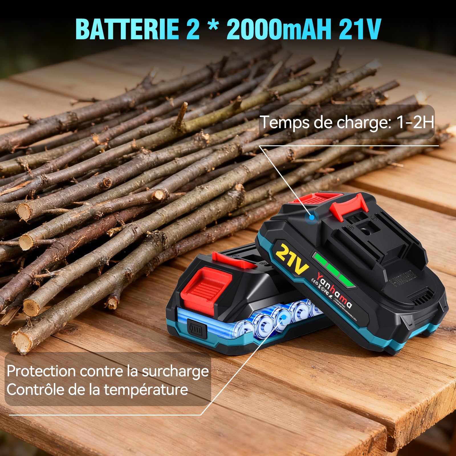 Sécateur Électrique sans Fil, 50mm Secateur Electrique 4000 mAh, Sécateur électrique avec Écran avec 2 Batteries de 2.0Ah pour la taille, le jardinage, les arbres fruitiers et le vignoble
