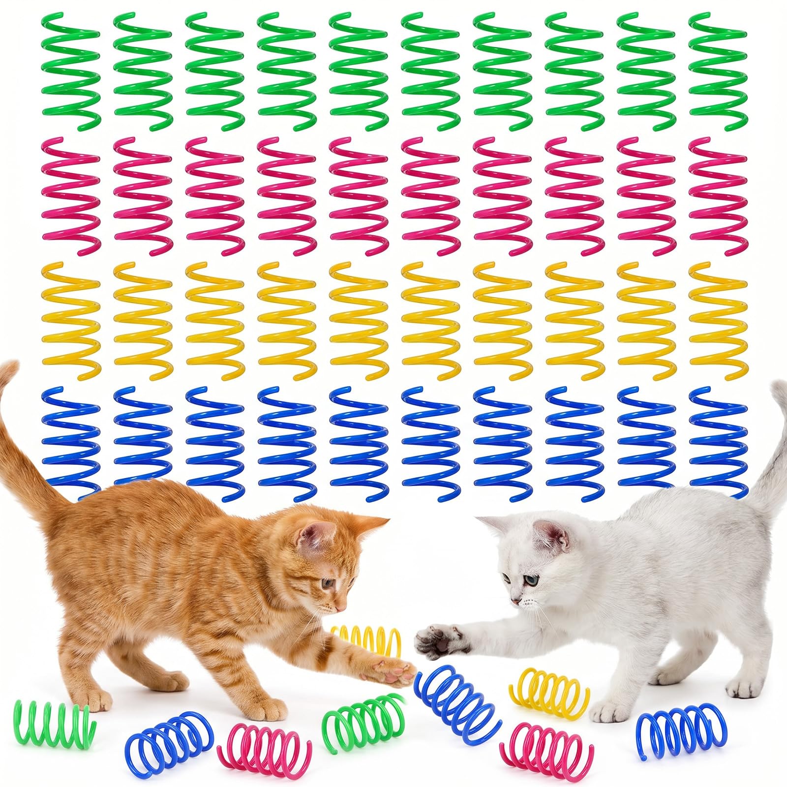 SULIKJHUI 40 Pcs Springs for Cats, Colorful PP Cat Toy Springs for Swatting, Biting & Hunting (Green, Yellow, Red, Blue, 4.5 x 2 cm)