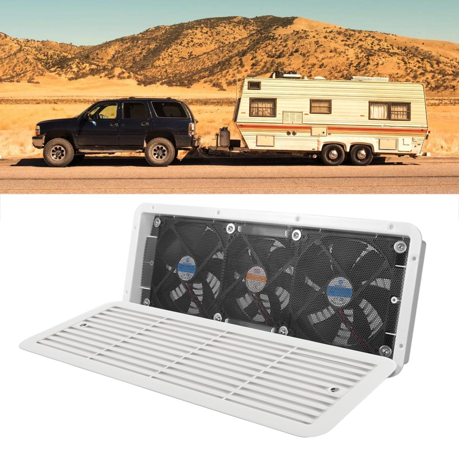 Ventilatore da frigorifero per RV 12V tre ventole silenzioso ventilatore laterale camper con rete protettiva per camper motorhome yacht barca