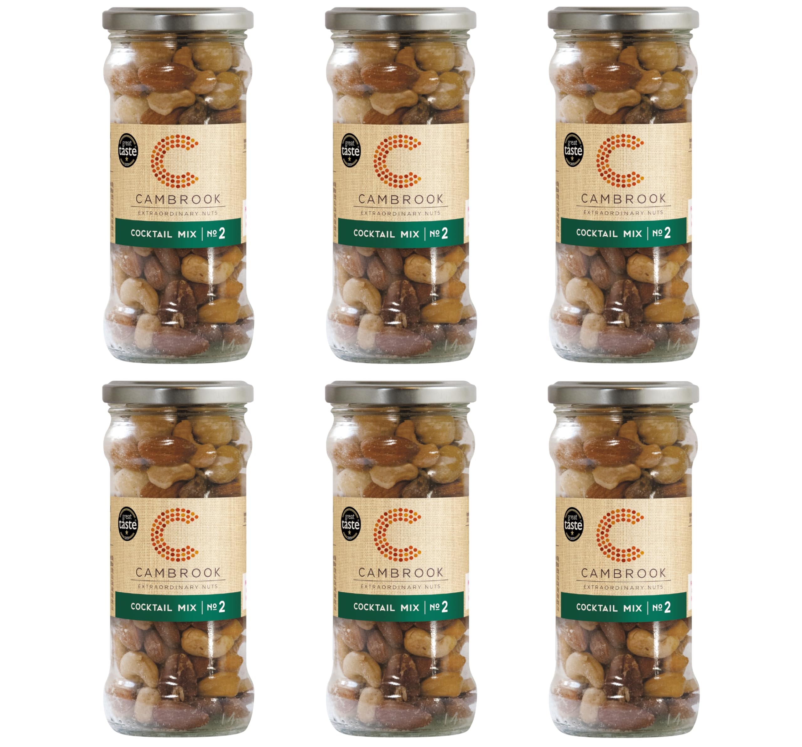 Cambrook - Cocktail Mix 2, Baked & Salted Mixed Nuts, 175g Jar, Pack of 6