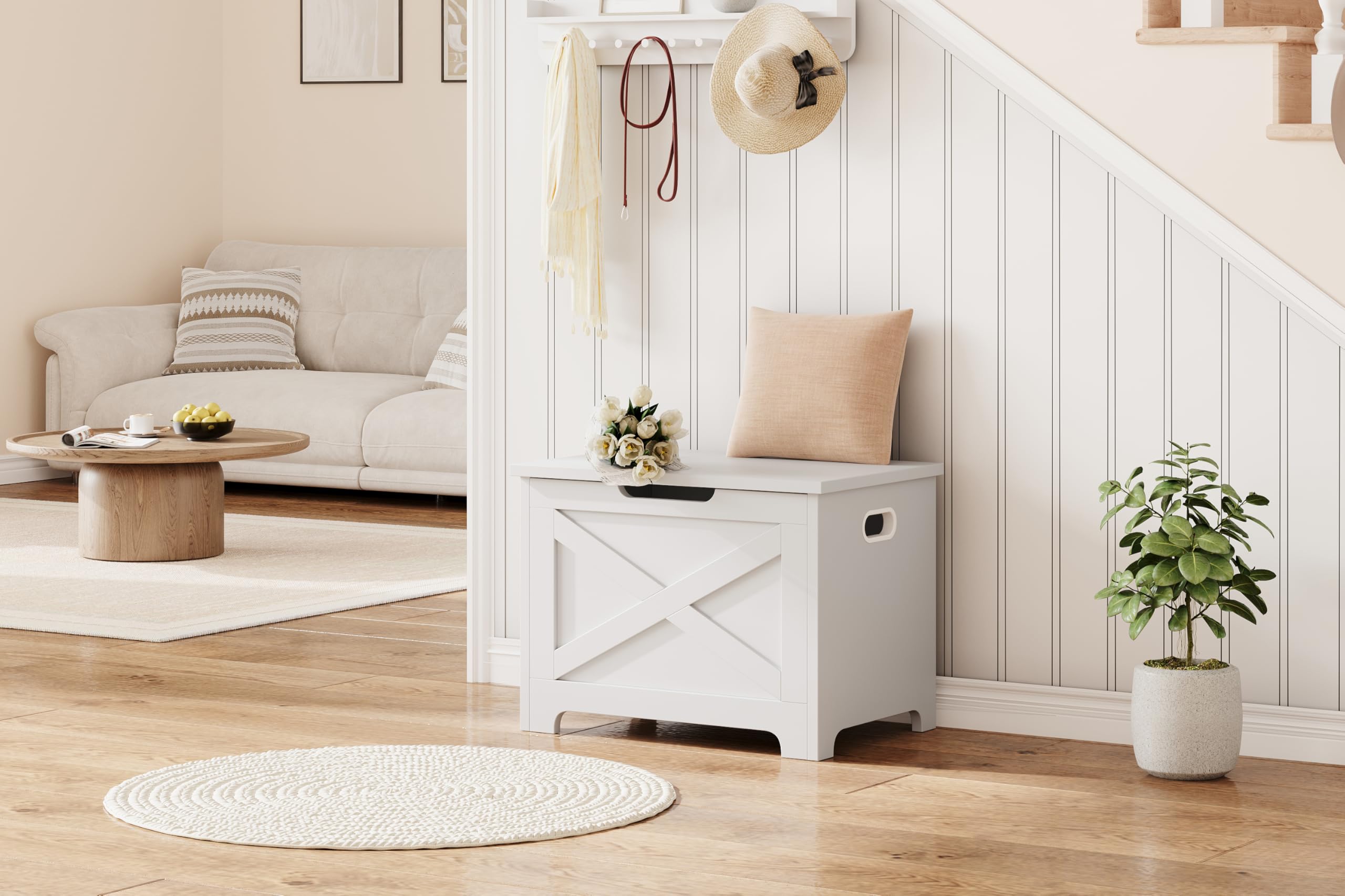 Zstar Baúl De Almacenamiento, Banco De Madera con Bisagra De Seguridad, Fácil De Montar, Zapatero Grande para Entrada, Sala De Estar y Dormitorio.