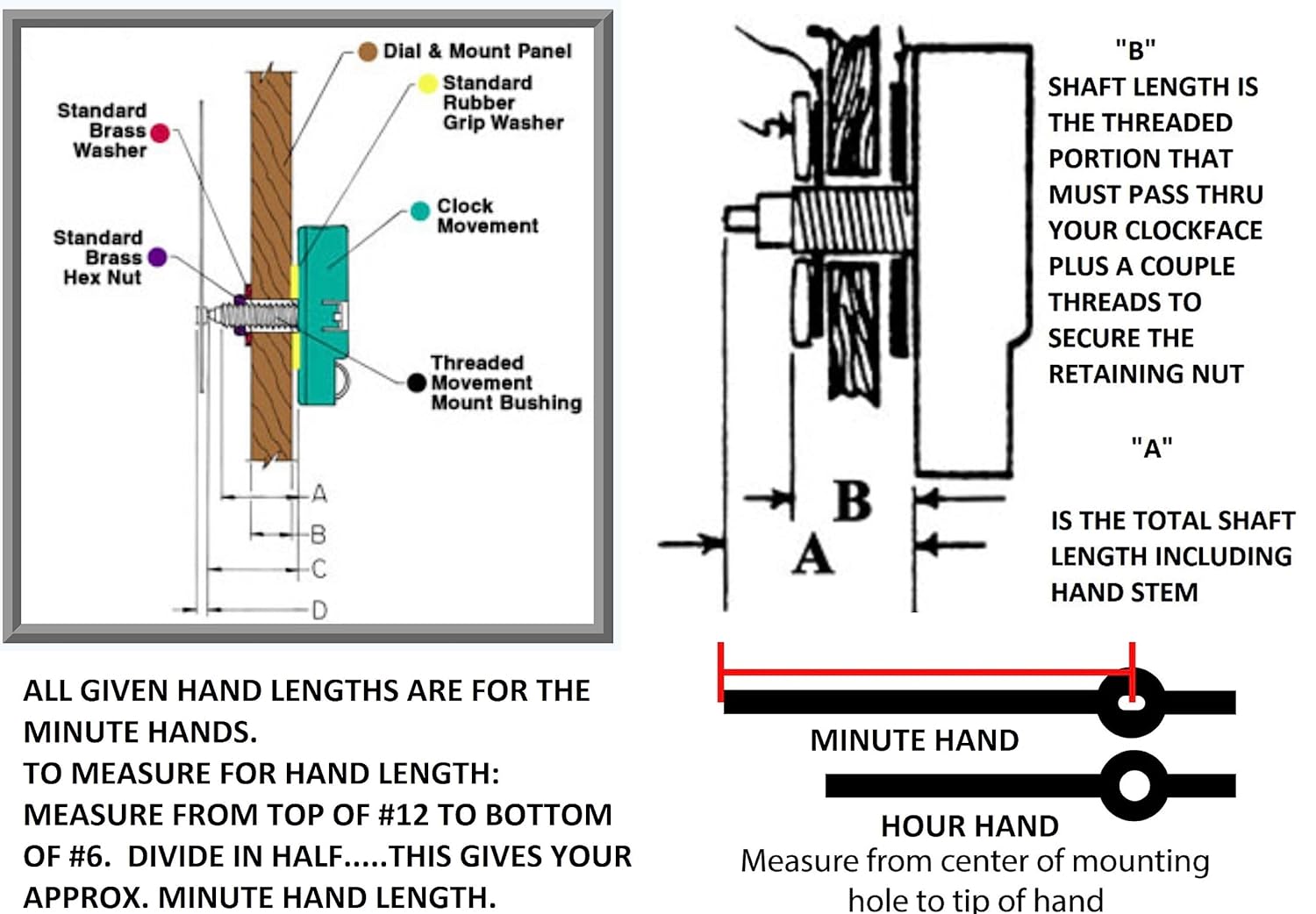 High Torque Clock Movement (Silent Sweep) Extended Shaft with 9-1/4 in. Long Balanced Black Fancy Sword Hands (No8)