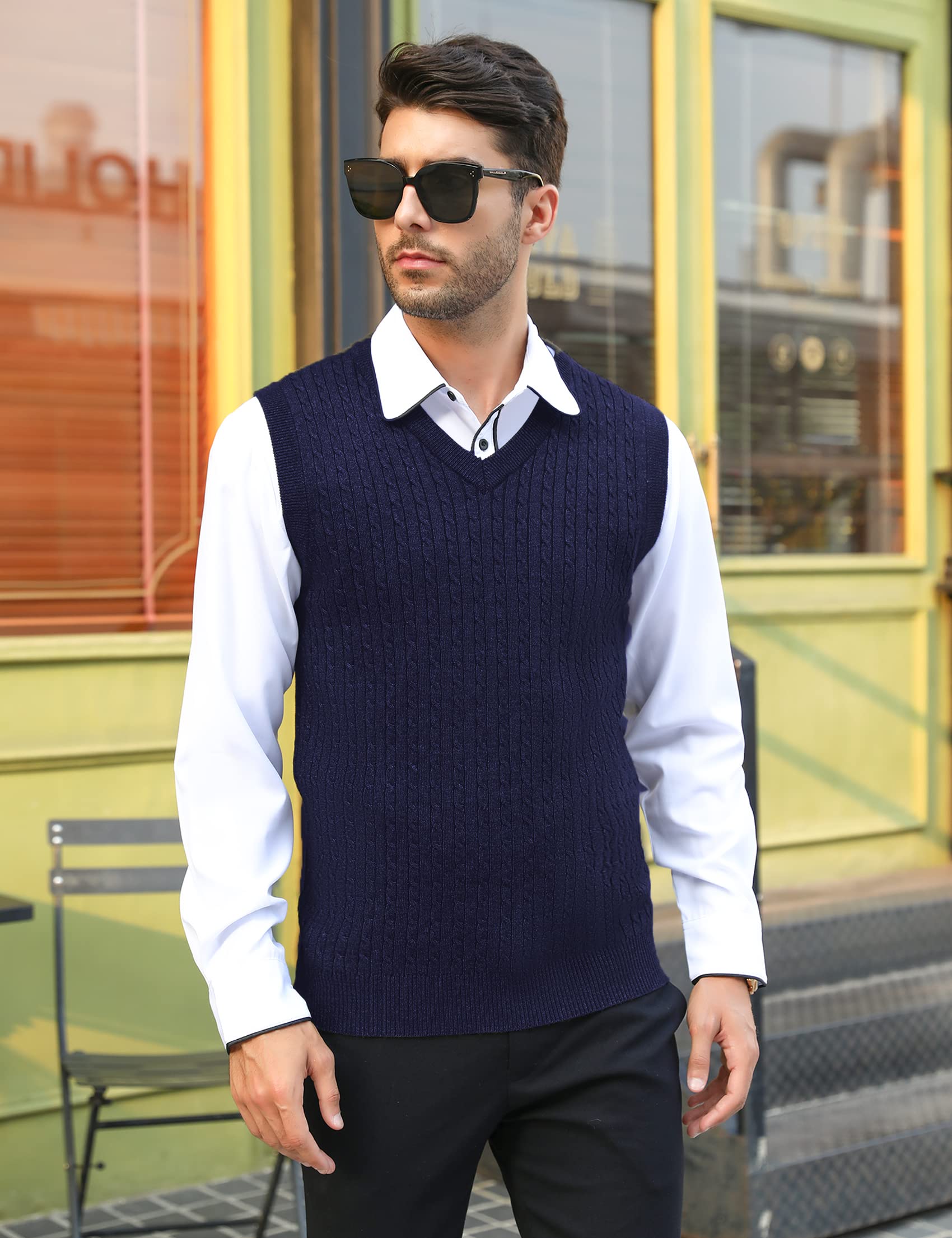 Sykooria Gilet Maglione da Uomo con Scollo V Maglioncino Smanicato Senza Maniche Pullover Gilet Cotone in Maglia Invernale Maglioni e Cardigan da Uomo Casual