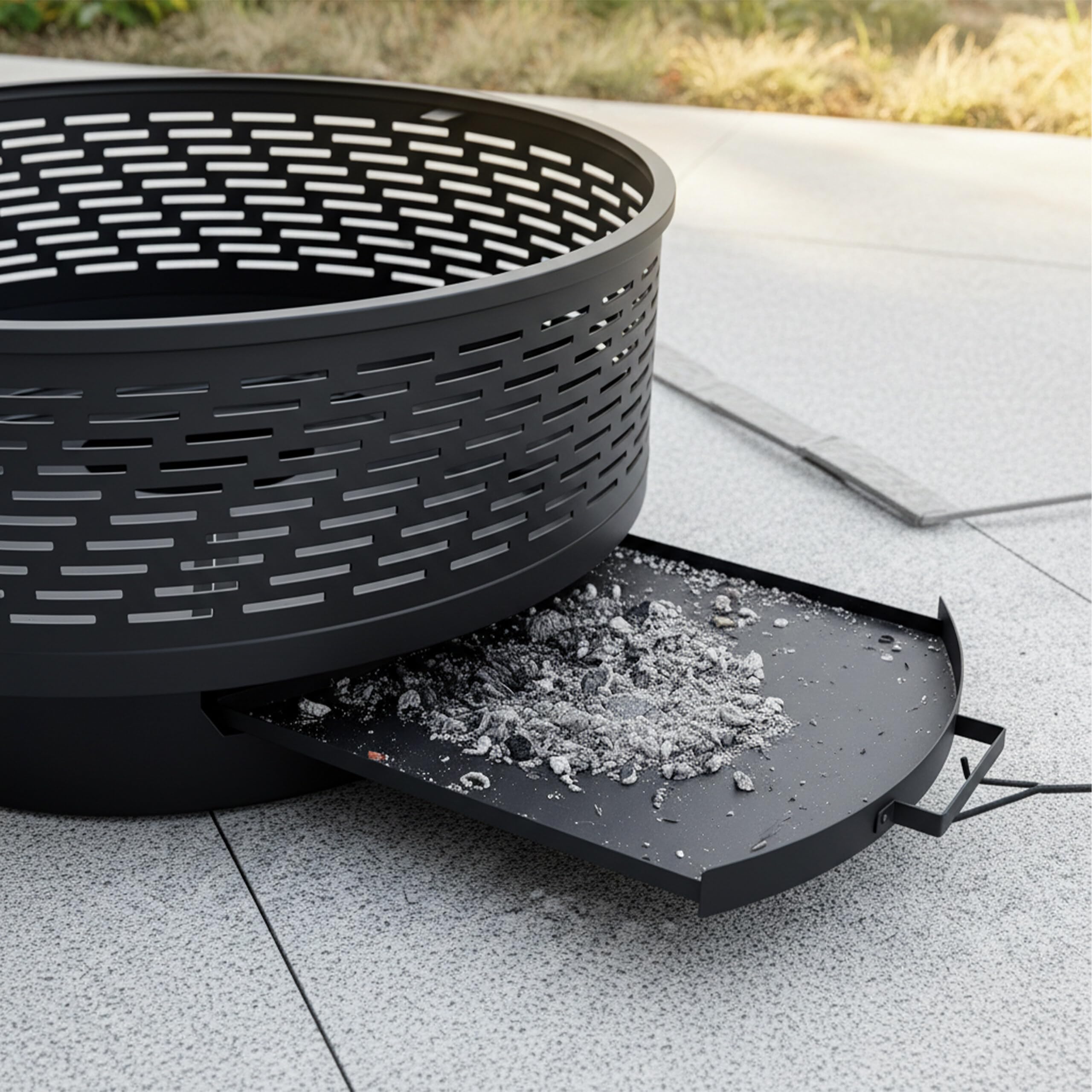 Relaxdays Feuerstelle mit Grillrost, Deckel, Schürhaken, wasserdichte Abdeckung, 66 cm, Schwarz