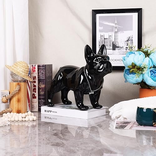 Miniatura 44 de Estatua de bulldog francés sentado de 9 a 12 pulgadas, escultura de animal de perro con collar de plata, collar de plata, mesa de café, cocina