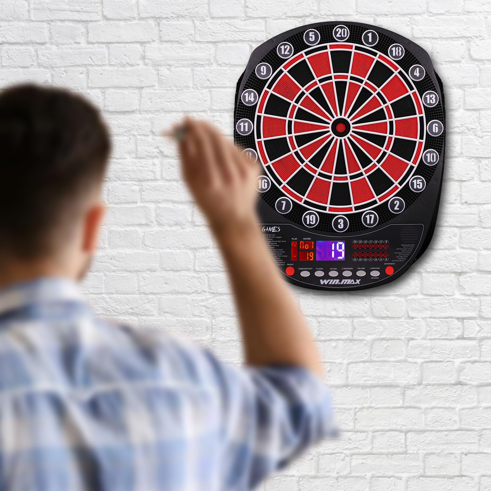 Diana electrónica profesional 34 juegos con 354 variantes, 3 idiomas: alemán, inglés, francés para 1 a 8 jugadores con 12 dardos