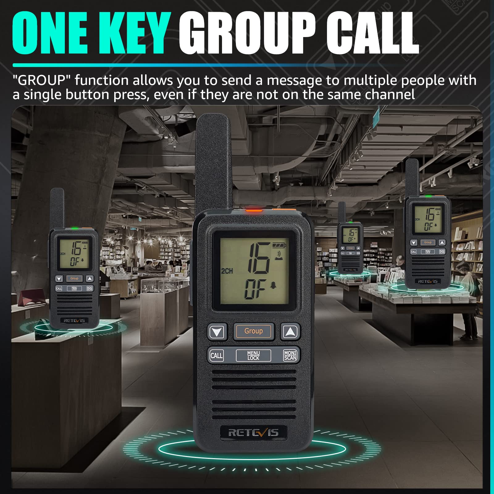 Retevis RB667 Walkie Talkie con Auriculares, Recargable Walkie Talkie Professional 1600mAh, PMR446 Llamada de Grupo, VOX, Squelch, Radiocomunicación para Camareros, Restaurante (4 Pcs, Negro)