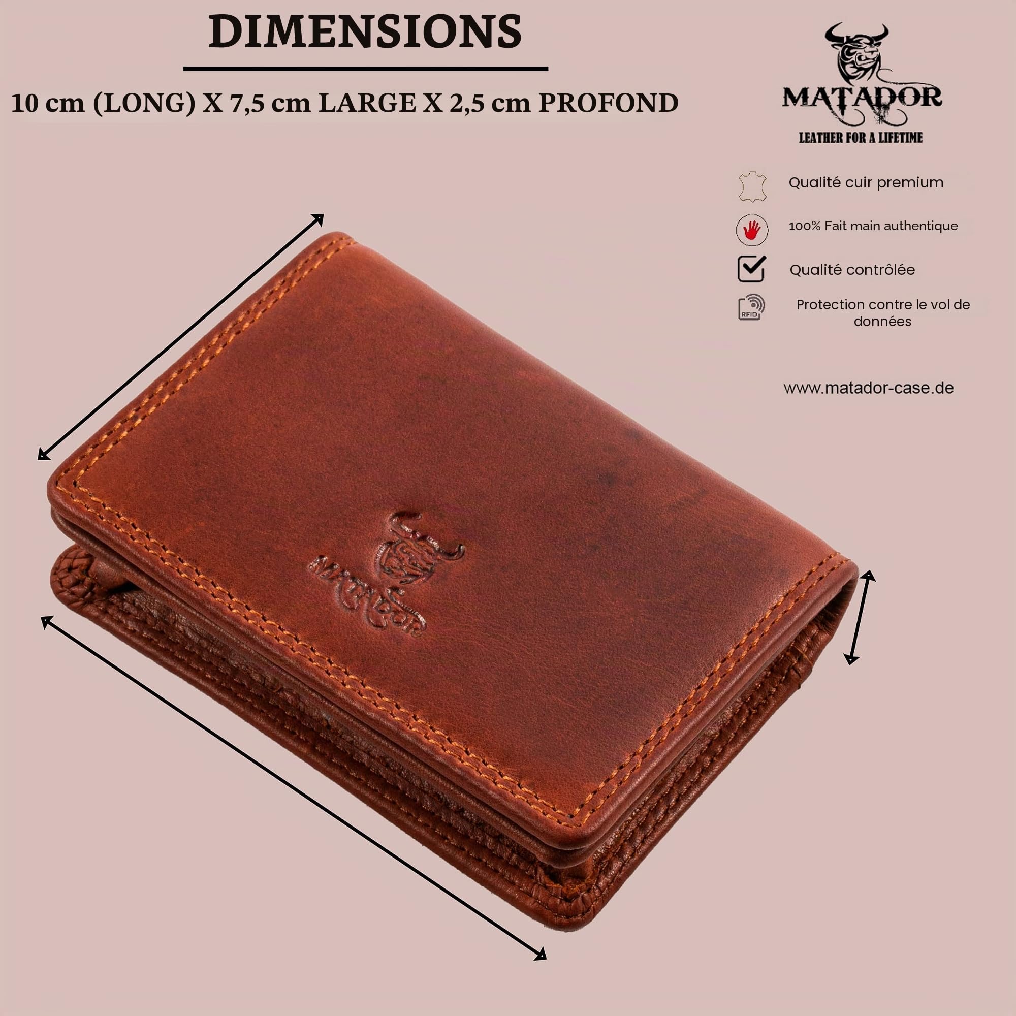 MATADOR V-C-01 DTAN Étui pour cartes de visite, Konjac marron, 10x7x2,5 CM, Élégant
