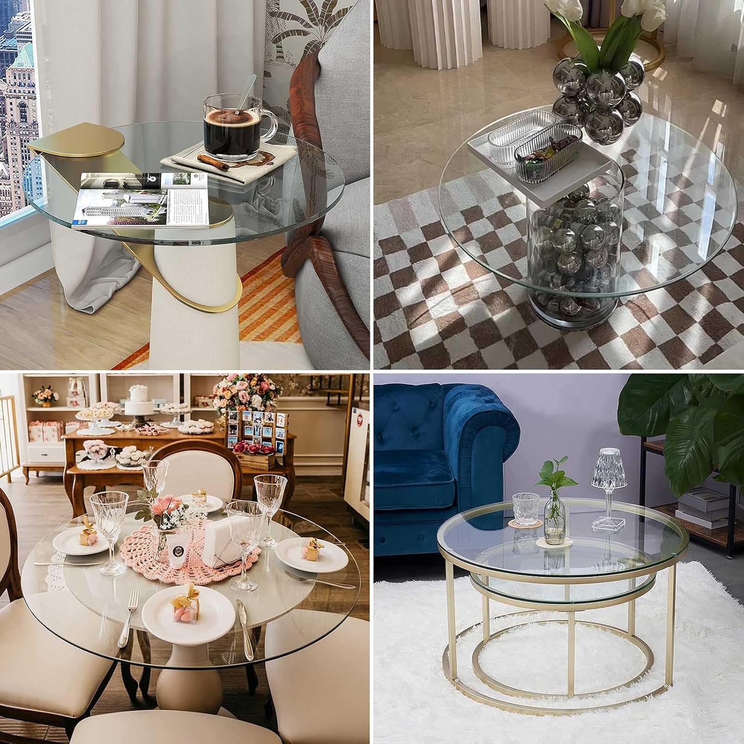 WORDFUN Round Glass Table Top, Coffee Table Surface Table Top Replacement, Duckbill Polished Edges, Round Tempered Glass Durable, Decorative Glass Furniture, Transparent