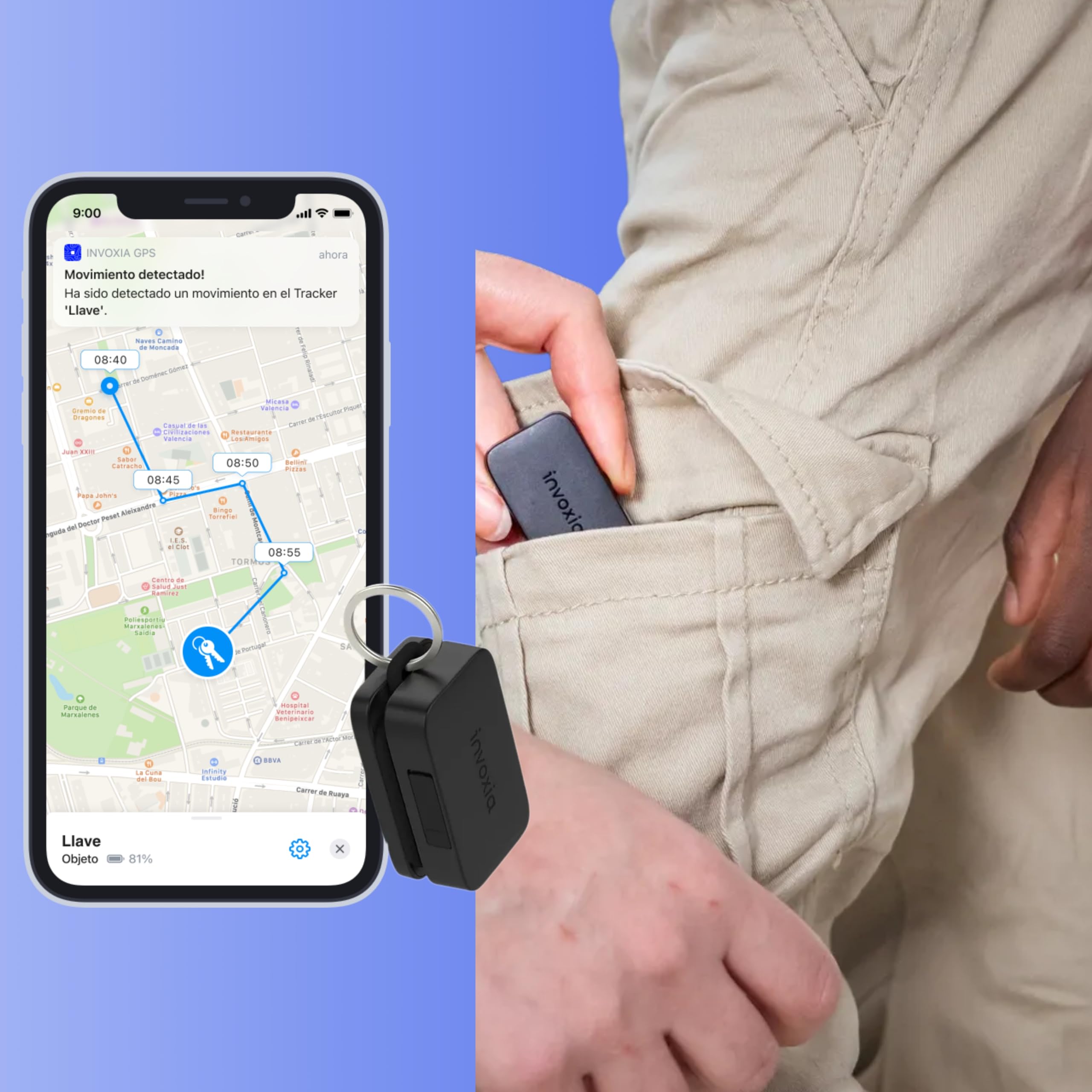 invoxia Mini lokalizator GPS, wodoodporny tracker GPS z alarmem antykradzieżowym w czasie rzeczywistym, czas pracy baterii do 3 miesięcy, zawiera 3-letnią subskrypcję, mały i lekki, antykradzieżowy na