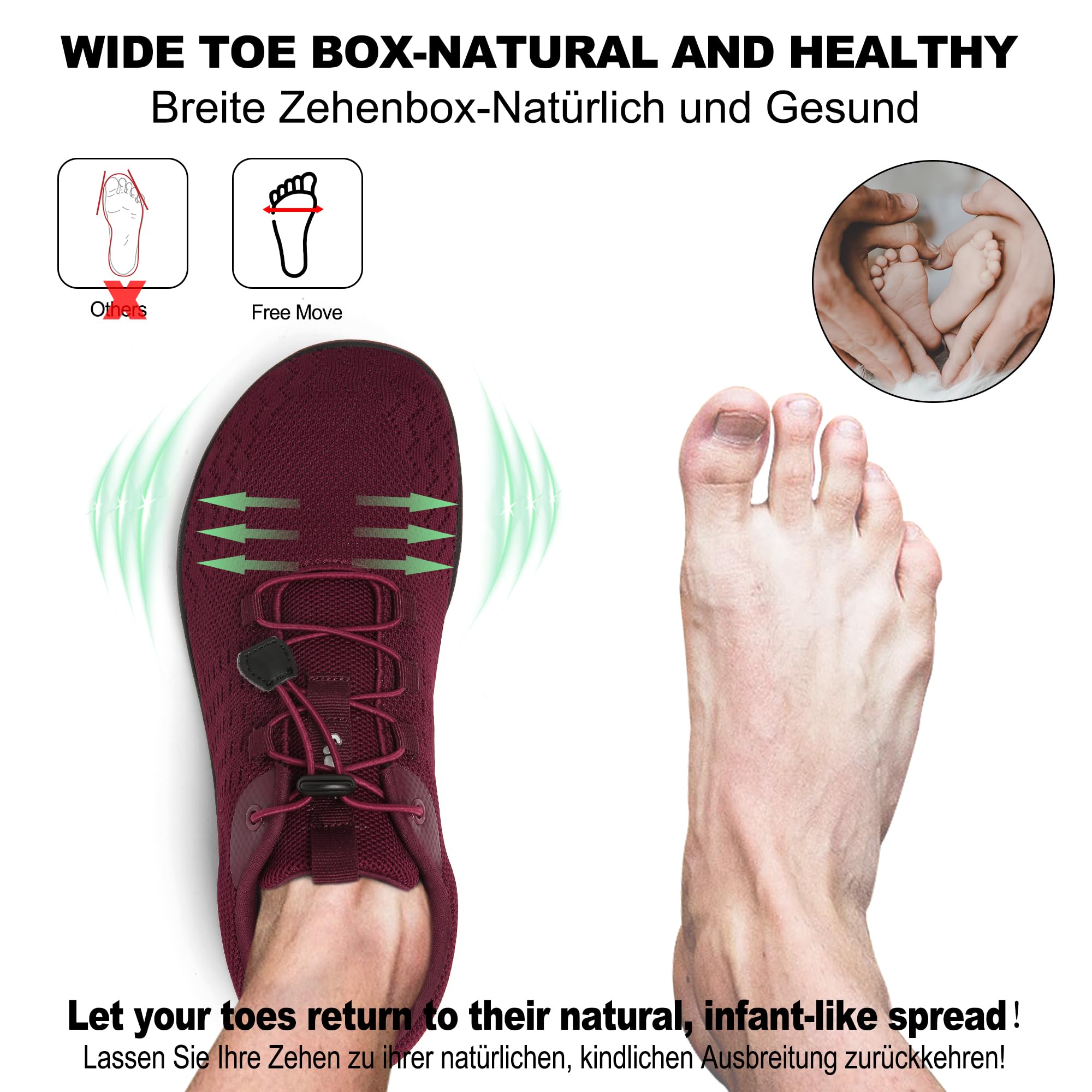 Geweo Scarpe Barefoot Minimaliste Donna Uomo Comode Scarpe Sneakers con Punta Larga Scarpe Trail Running Leggero Scarpe Palestra Camminare con Suola Zero Drop Barefoot Shoes Unisex 37-47EU