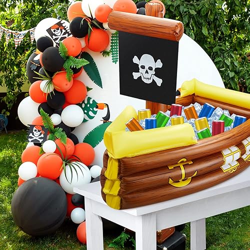 Miniatura 4 de Cunhill Enfriador inflable de barco pirata de 2 piezas para Halloween, barco pirata para alimentos, bebidas, bar, decoración de fiesta, cumpleaños,