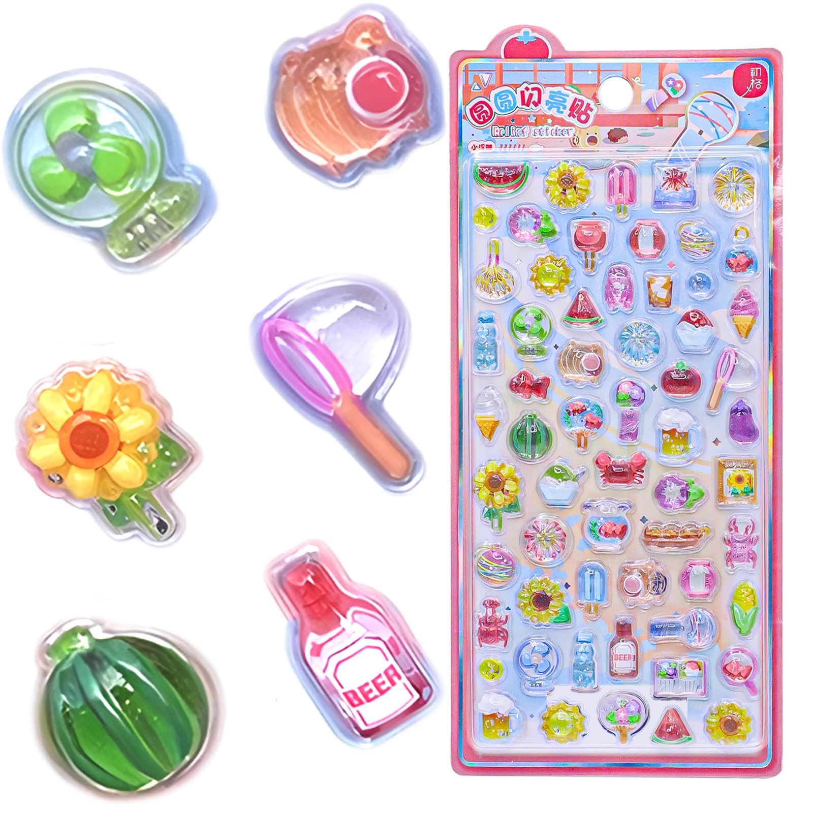 3D Decoration Stickers Cartoon Cute Thick Puffy Colorful Summer Soft Paster Reusable Fuzzy Handheld Account Decoration Mini Tiny Stickers for