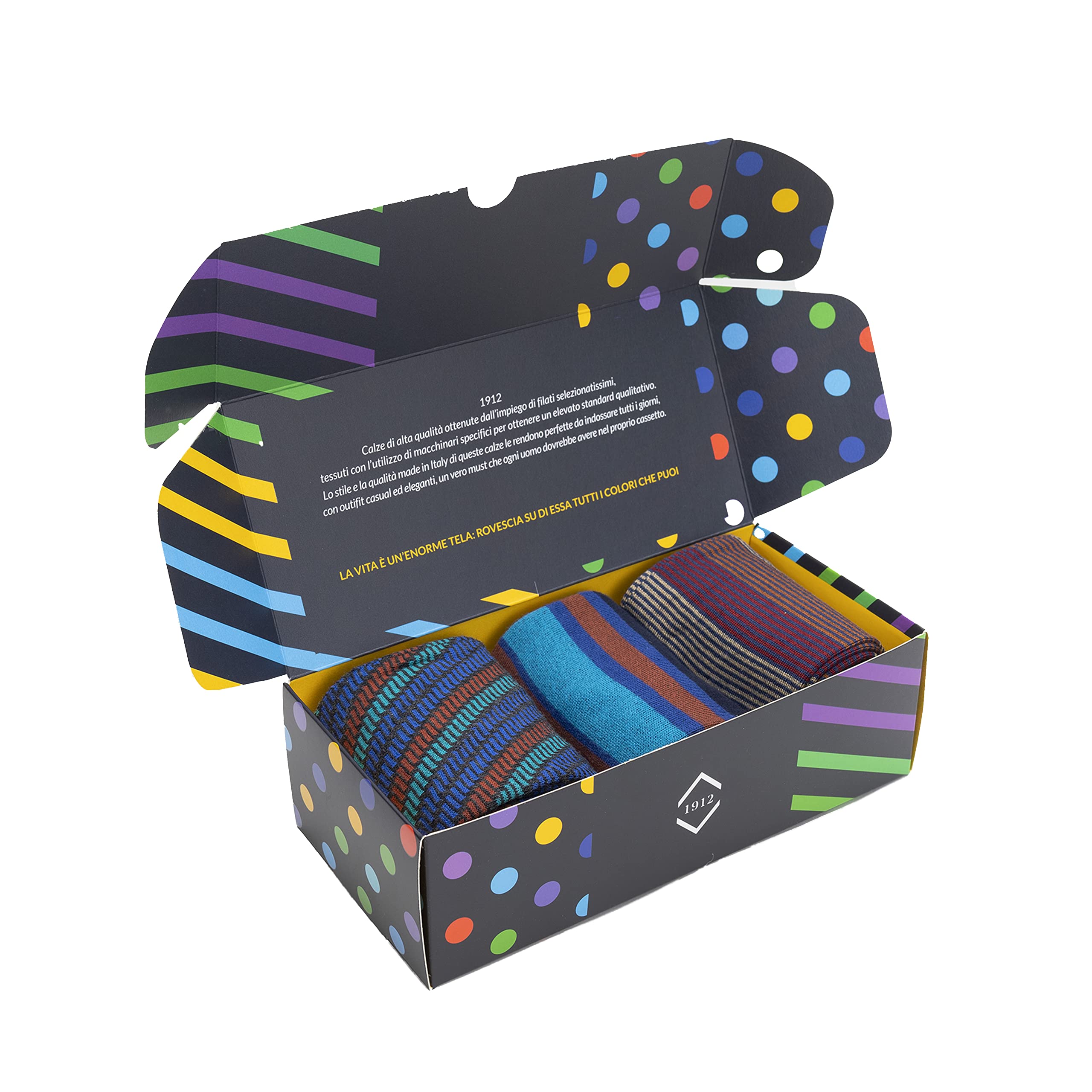 Ciocca Geschenkbox 2/3 Paar Herrensocken mit Mustern - Made in Italy - Geschenkidee aus weicher, warmer Baumwolle