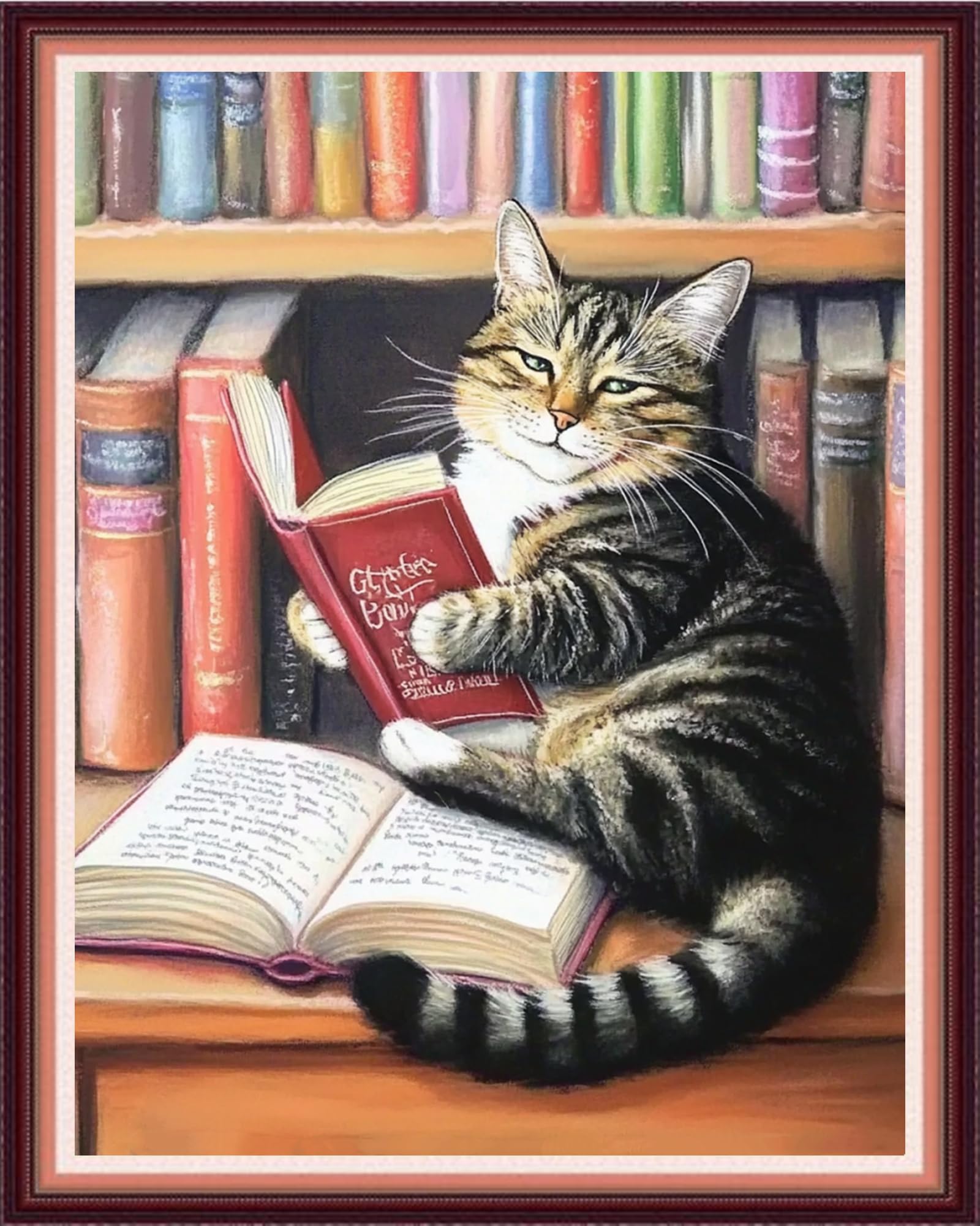 Fanxvivy Kits de punto de cruz estampado para principiantes, gama completa de kits de bordado preimpresos para adultos, kits de punto de aguja de patrón de bordado de 11 quilates, lectura de gato, 16