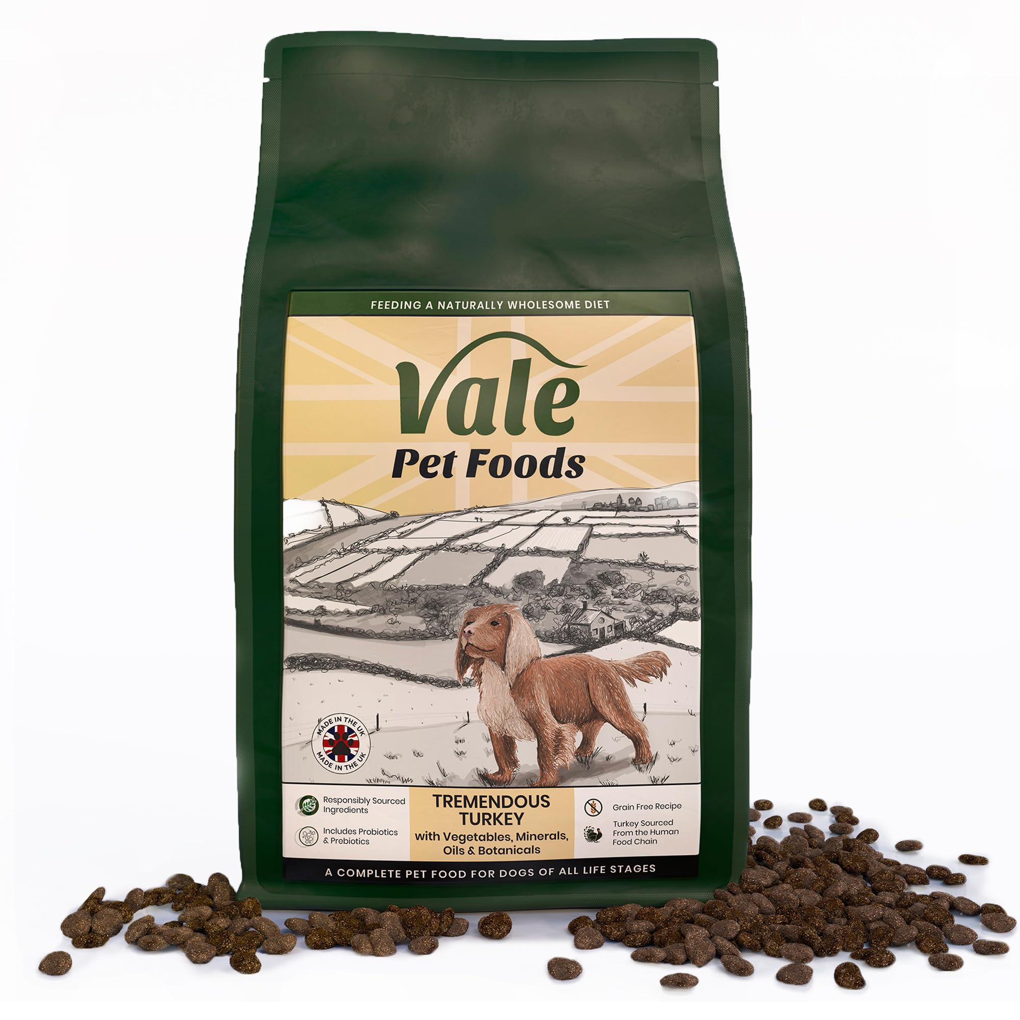 Vale Pet Foods Complete Grain Free Dry Dog Food - Premium Hypoallergenic Dog Kibble Biscuits for Adult, Puppy & Senior, All Breeds & Sizes, Turkey 6KG