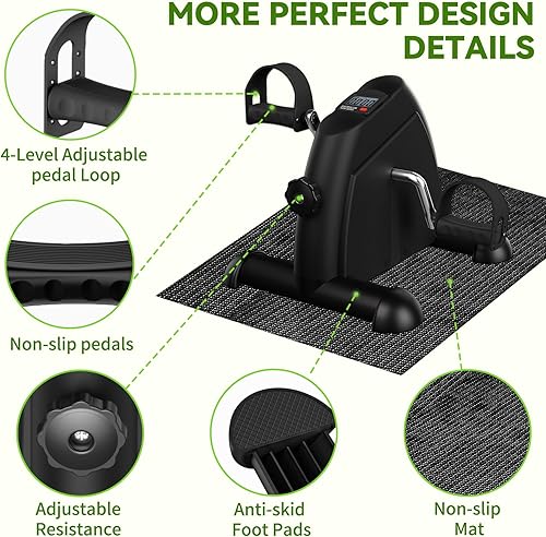 Miniatura 4 de Ejercitador de pedales de bicicleta para debajo del escritorio, mini bicicleta de ejercicio portátil para personas mayores con pantalla LCD, pedal