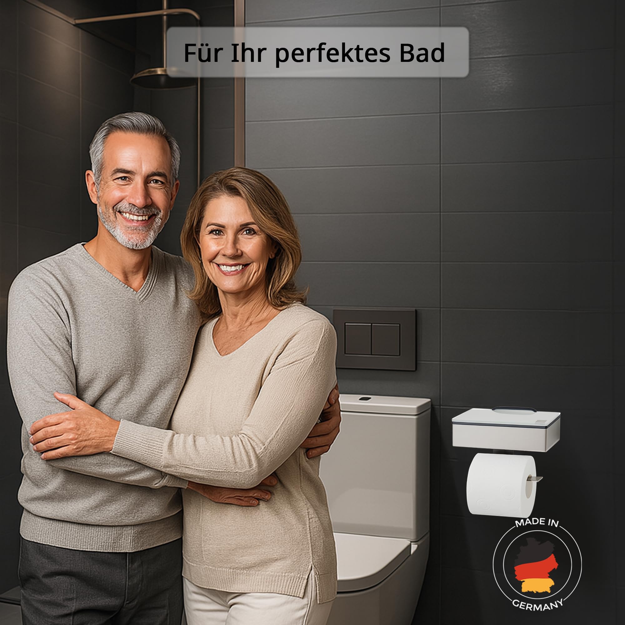 Toilettenpapierhalter mit Feuchttücherbox - Gehäuse Poliert & Abdeckung Glas Weiß- befüllbar von Rechts - Wandhalterung 2-in-1, Feuchttuchbox & Klopapierhalter aus Edelstahl, Made in Germany