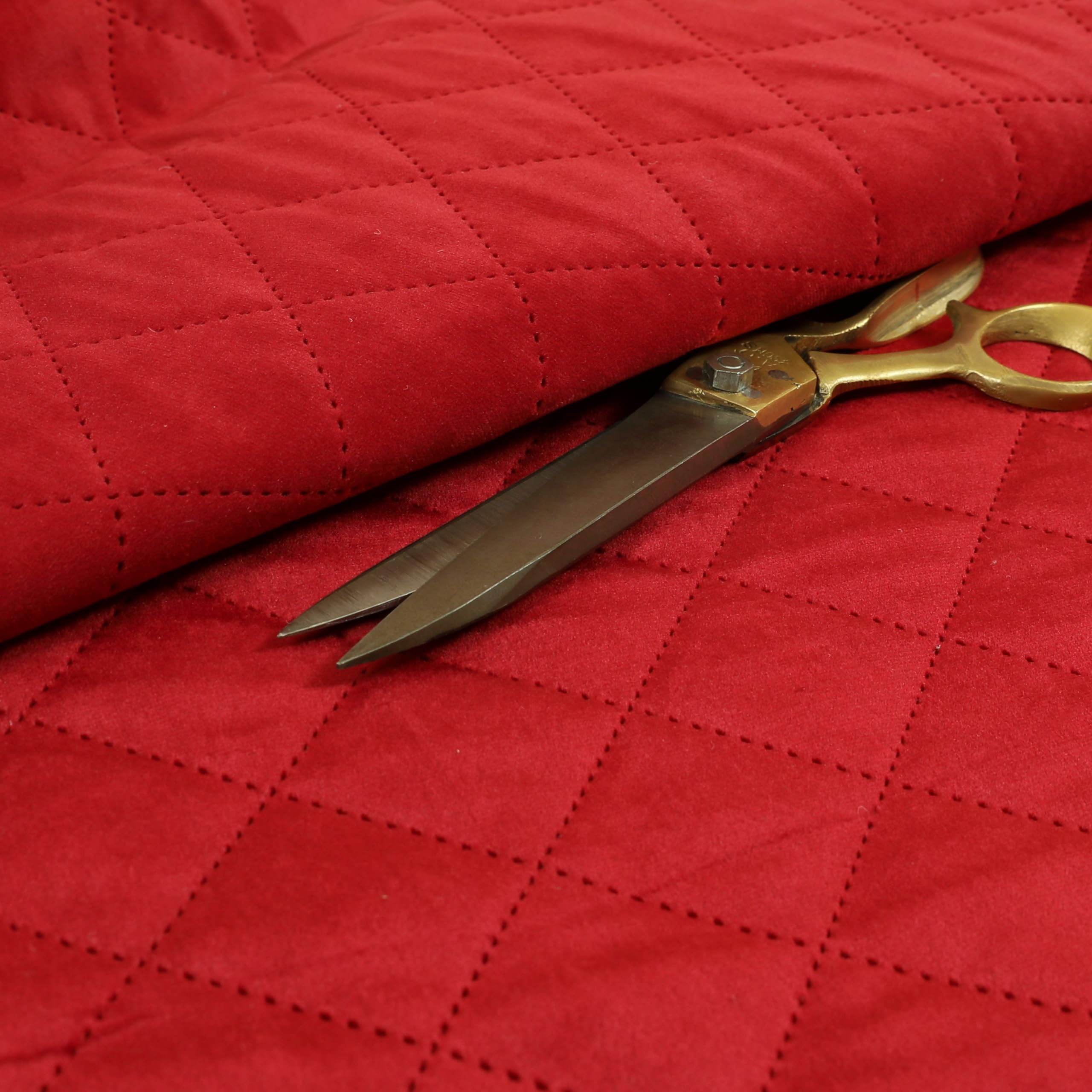 Redbrick Mill Fabrics Flame Retardant Quality Modern Quilted Velvet Plain Upholstery Furnishing Fabric Soft Red (1 Metre) โ image 1