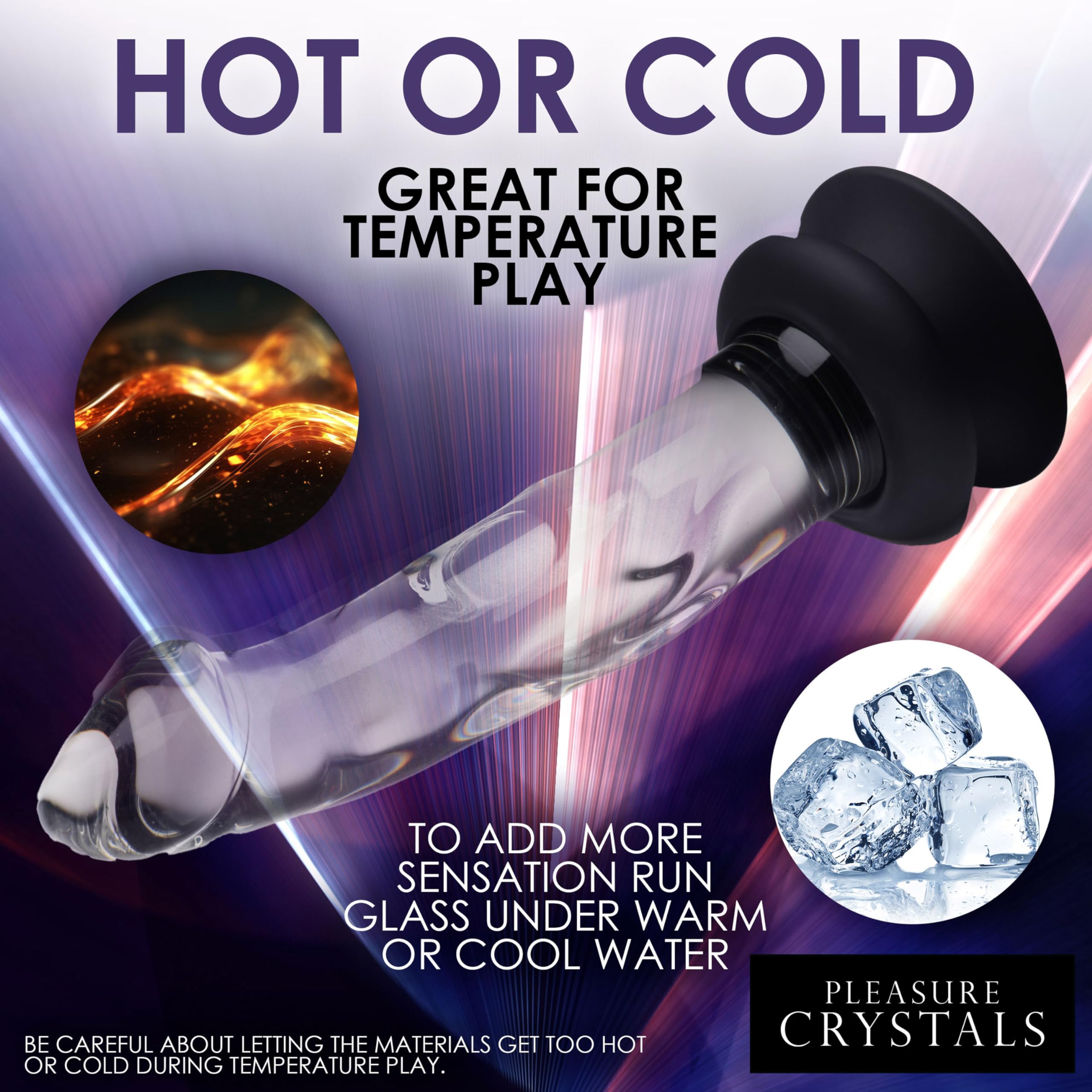 Pleasure Crystals 7" Glass Dildo with Silicone Base for Men, Women & Couples. Realistic Texture, Includes Removable Silicone Suction Cup, Ideal for Temperature Play. 2 Pieces, Clear.