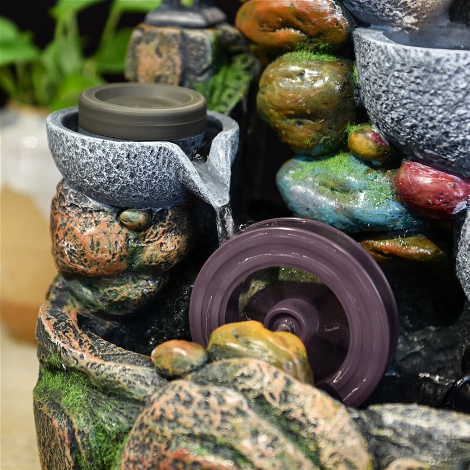 Fuente de Mesa Hermosa roceadora y flujo de agua Fountain Fountain Fengshui Wheel Transfer Ball Sala de estar Decoración de la oficina de escritorio (32 * 20 * 32 cm) Springs Fuente de relajación