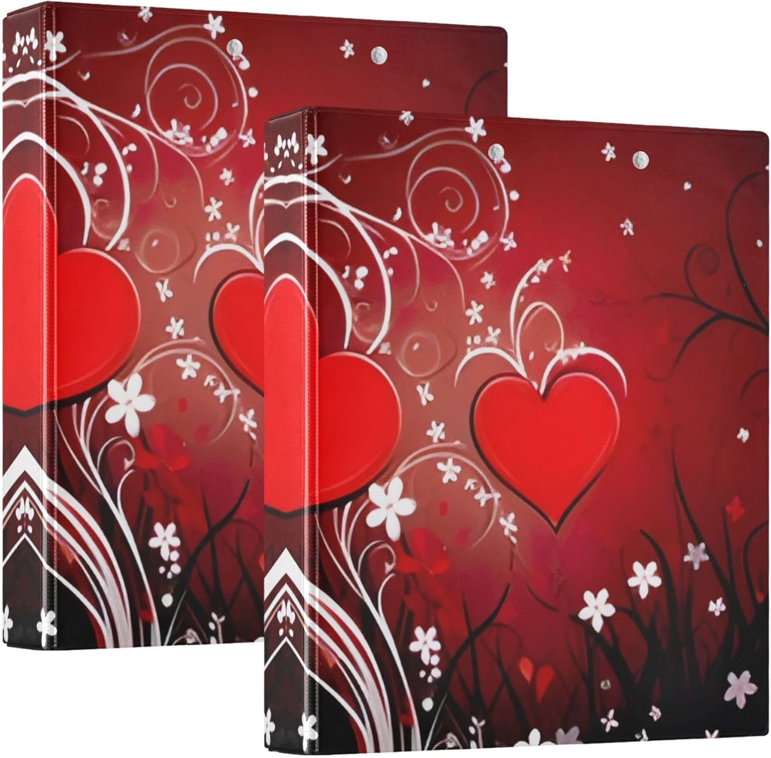 Valentine's Day Hearts 3 Ring Binders, 1.5” Round Ring Binders with Clipboard - Letter Size, 3 Interior PVC Clear Pockets & Anti-Slip Clip for Office School Supplies, 2PCS