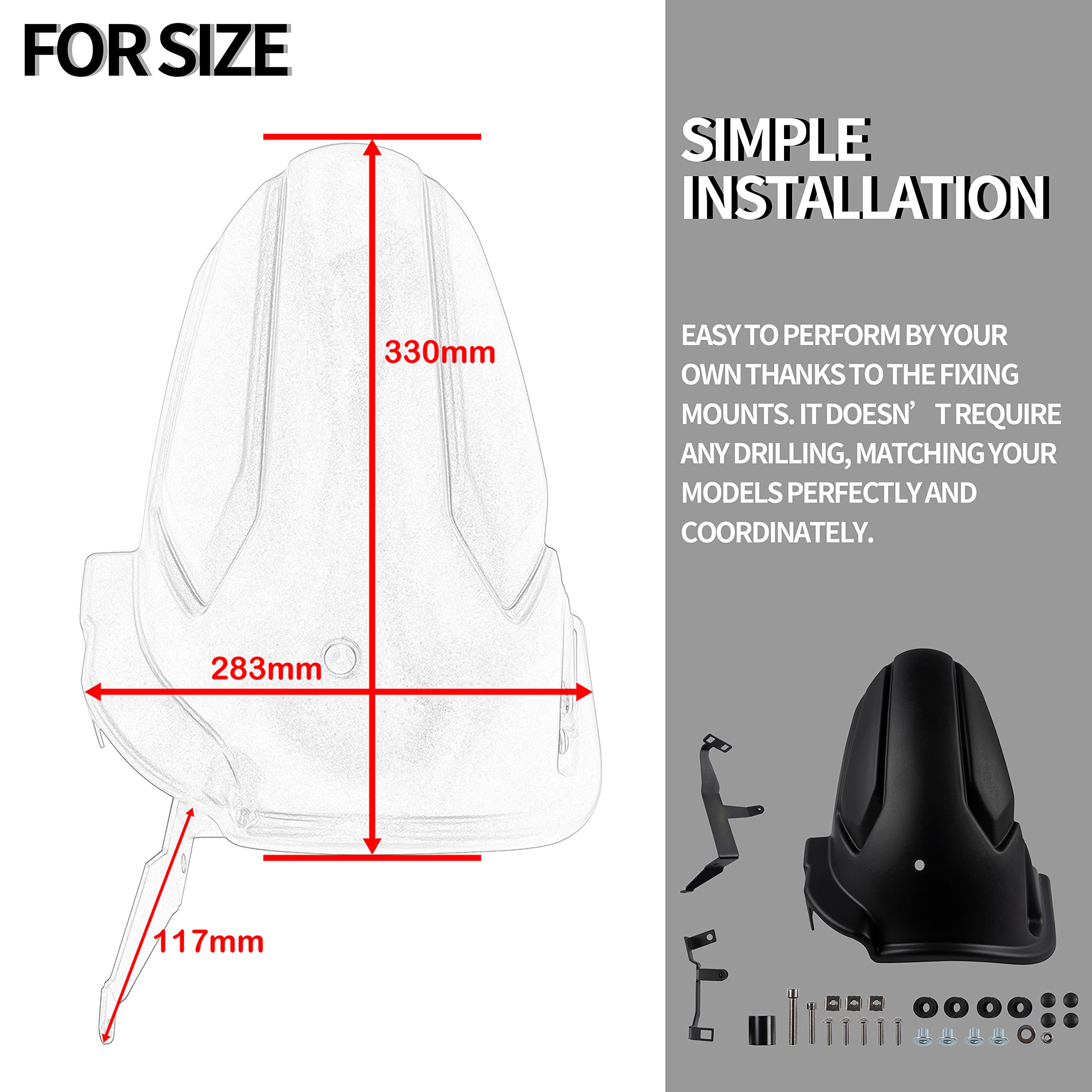 Parafango Posteriore Moto Per Yamaha XT1200Z Super Tenere (2010-2022) - Copertura Ruota In PP Nero