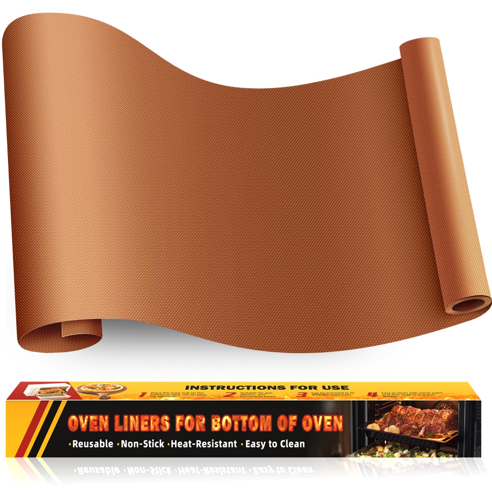 Large Oven Liners for Bottom of Oven, 17"x75" Heavy Duty Non-Stick Oven Liner Mat, Reusable Heat Resistant Grill &amp; Baking Mat, BPA/PFOA Free Roaster Liners, Fits Electric, Gas, Toaster Ovens (Copper)