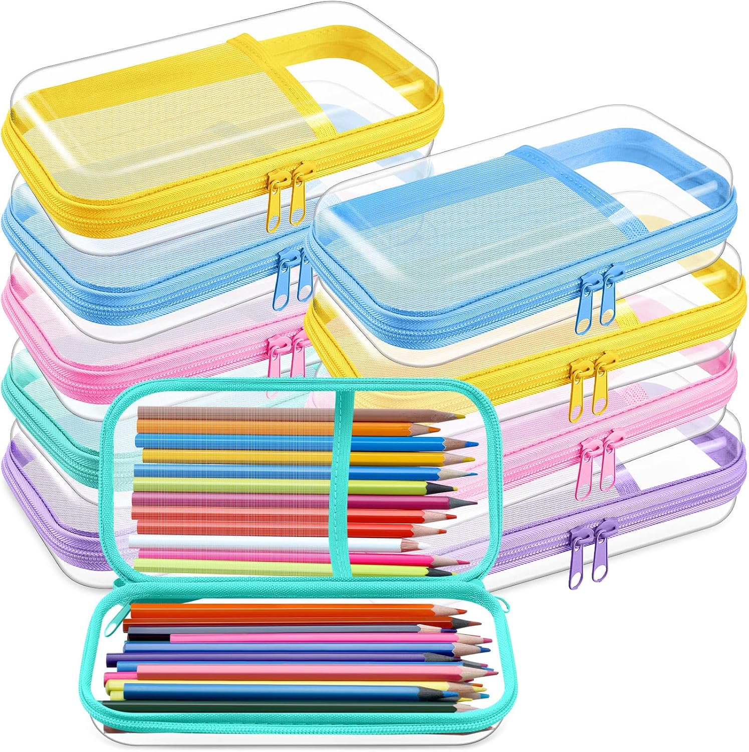 10 Pcs Hard Zipper Case Clear Hard Pouches Plastic Zipper Pencil Box 7.48x3.94x1.97 in Storage Bins Portable Container for Travel Toiletry Office Cosmetic Block Puzzle Organizer(5 Colors)
