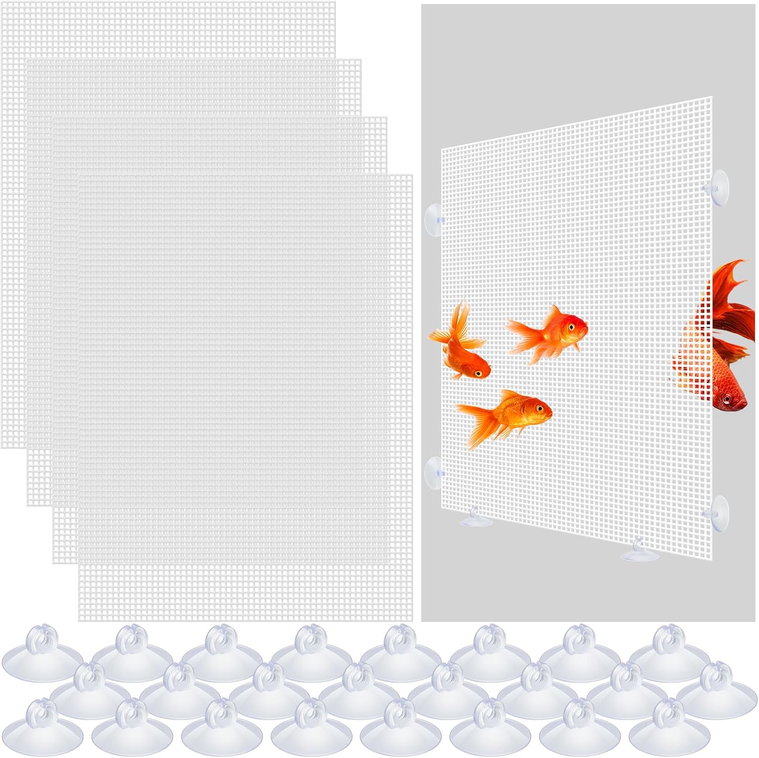 Divisor de tanque de peces de plástico para acuario, 4 unidades, placa de rejilla cortable, separador de pecera con 24 ventosas de acuario para