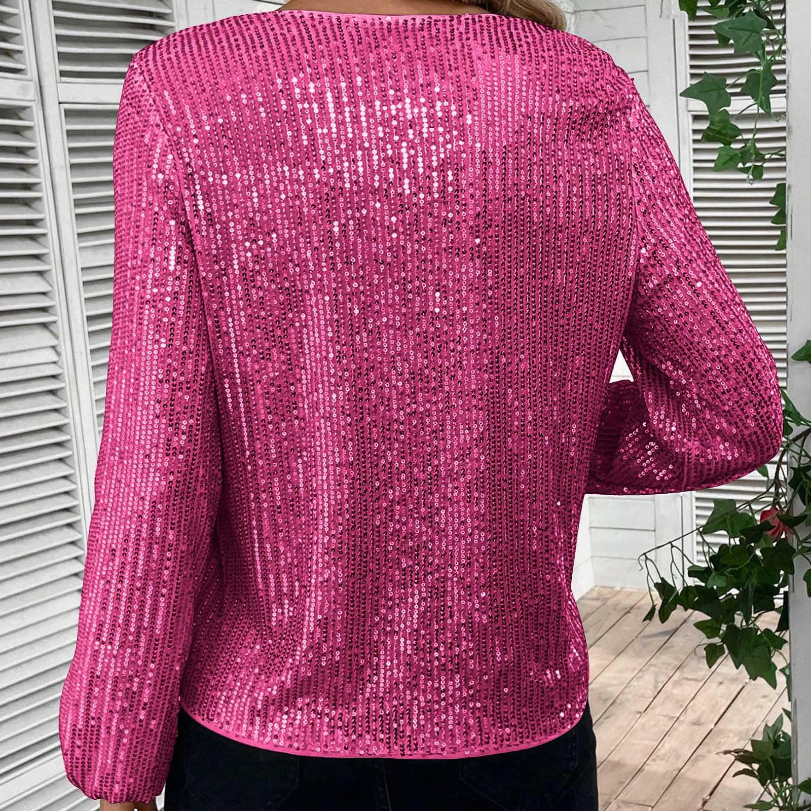 KHIRVWL Top Donna a Paillettes con Maniche a Palloncino Scollo a V Tops Pizzo Maglietta con Glitter Sexy Taglie Forti Camicetta Brillantini Maglia da Sera Curvy Camicia Oro per Feste e Serate