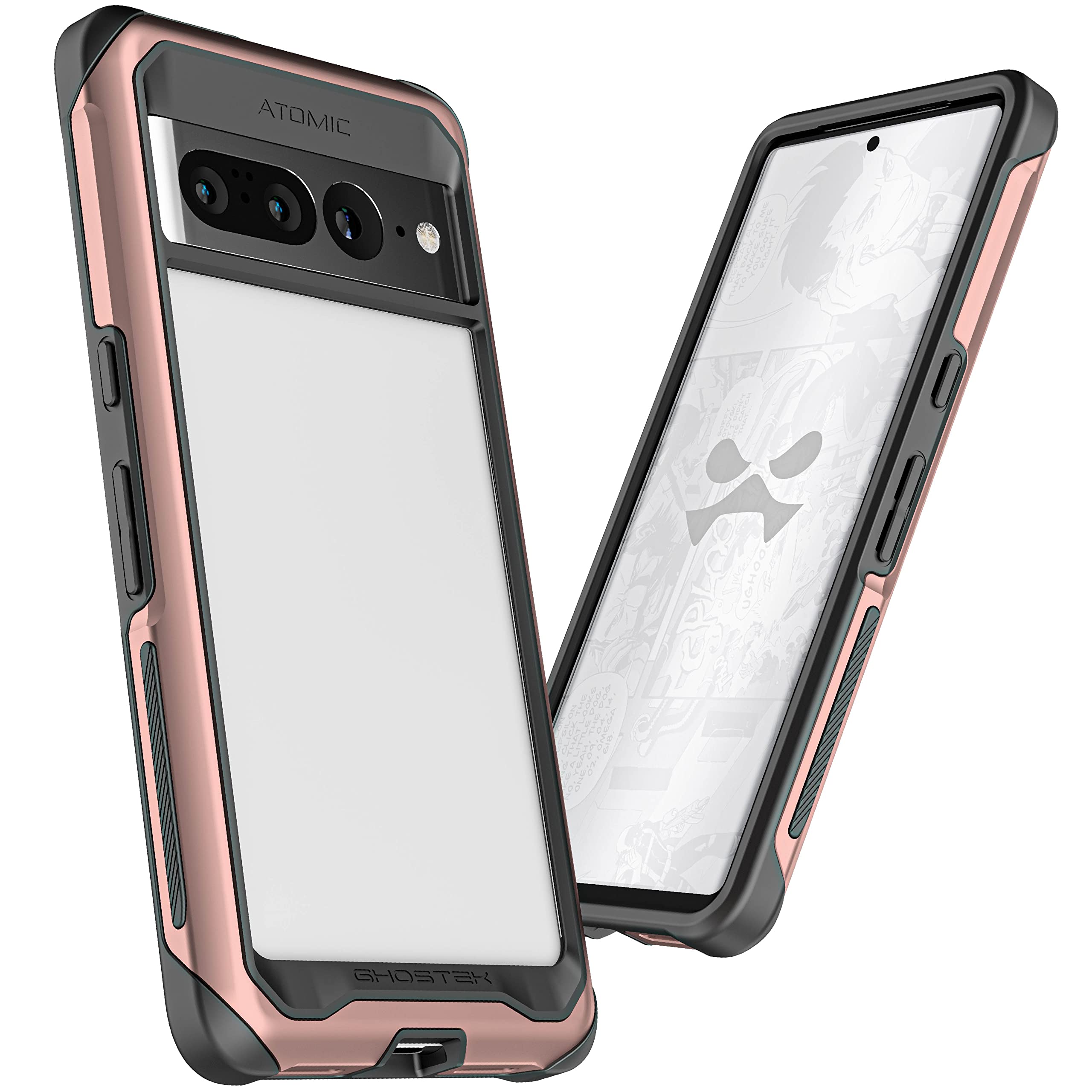 Ghostek ATOMIC slim Clear Pixel 7 Pro Case for Women with Aluminum Metal Bumper Premium Heavy Duty Shockproof Protection Tough Protective Phone Cover Designed for 2022 Google Pixel 7 Pro (6.7") (Pink)