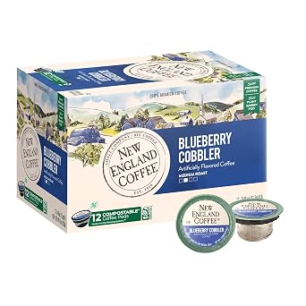 New England Coffee Blueberry Cobbler, 12 Single Serve K Cups 1 Pack