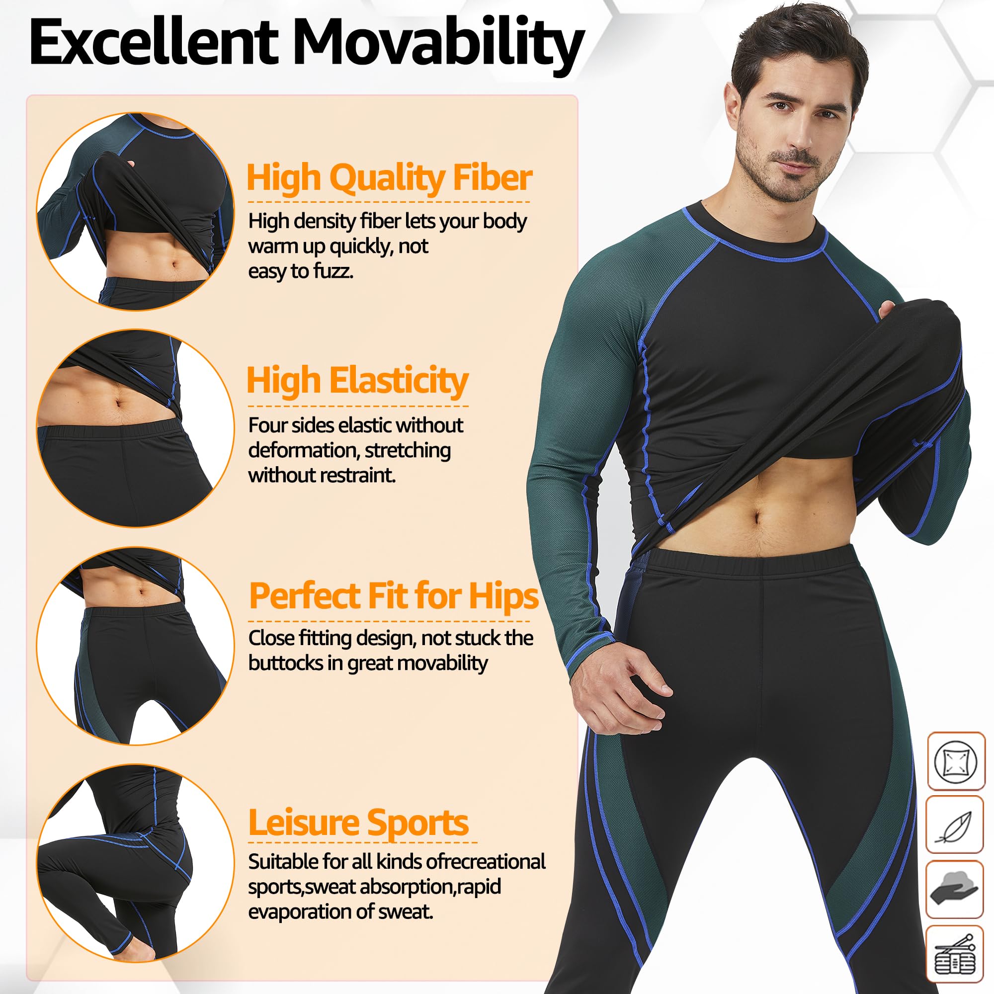 UNIQUEBELLA Tuta Sci Termica Intimo Termico Manica Lunga Maglietta Termica + Pantaloni Lunghi Termici, Sport Invernali, Set Termico Uomo