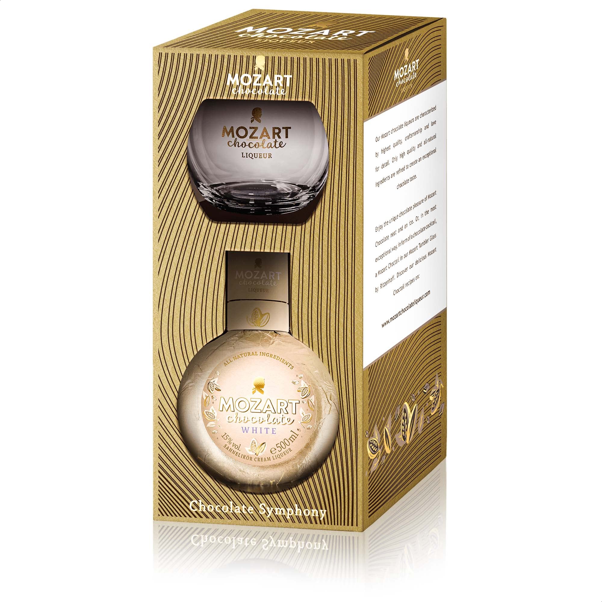 Mozart Likör Geschenkset, White Chocolate Schokoladenlikör mit Connaisseur Glas (1 x 0,5 l)