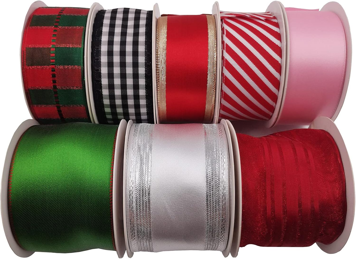 Wired Satin Ribbon Reversible Red Green for Christmas Decoration,Wreath Bow,Floral Craft,2-1/2 Inch X 10 Meters