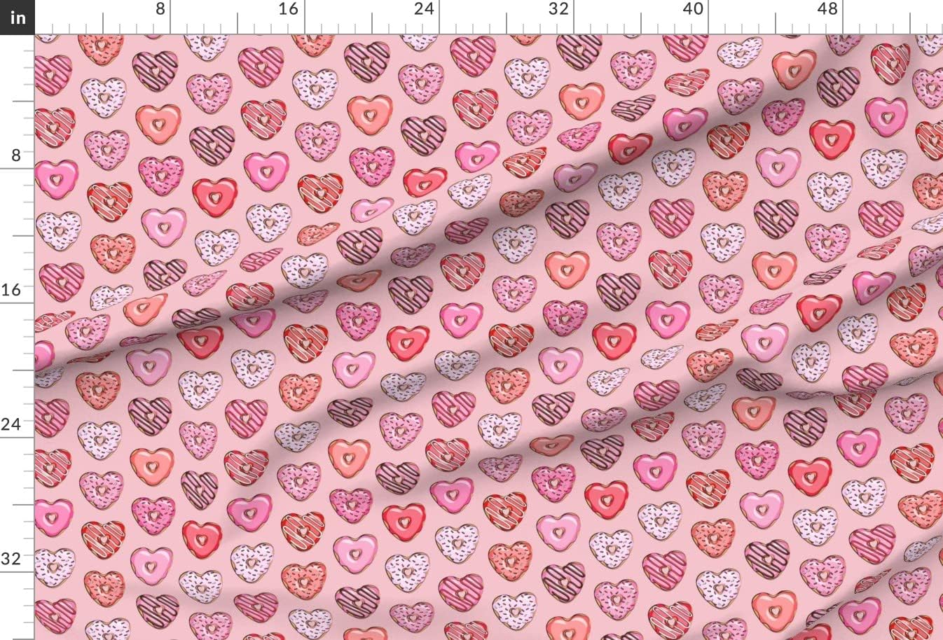 Spoonflower Fabric - Heart Donuts Valentines Red Pink Love Valentine Donut Printed on Minky Fabric by The Yard - Sewing Baby Blankets Quilt Backing Plush