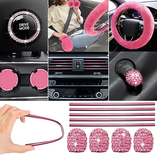 Miniatura 5 de Woanger Juego completo de 47 fundas de asiento de automóvil para mujer, incluye asiento delantero y trasero, funda esponjosa para volante, cinturón,