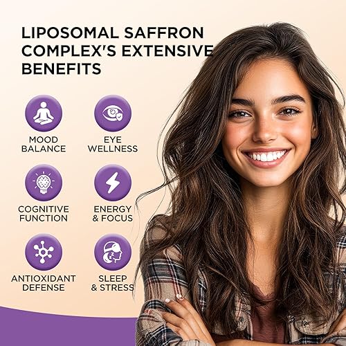 Miniatura 10 de Suplementos liposomales de azafrán, 89 mg de extracto de azafrán en gotas líquidas con Ashwagandha, cúrcuma, vitamina A y D3 para antioxidante,