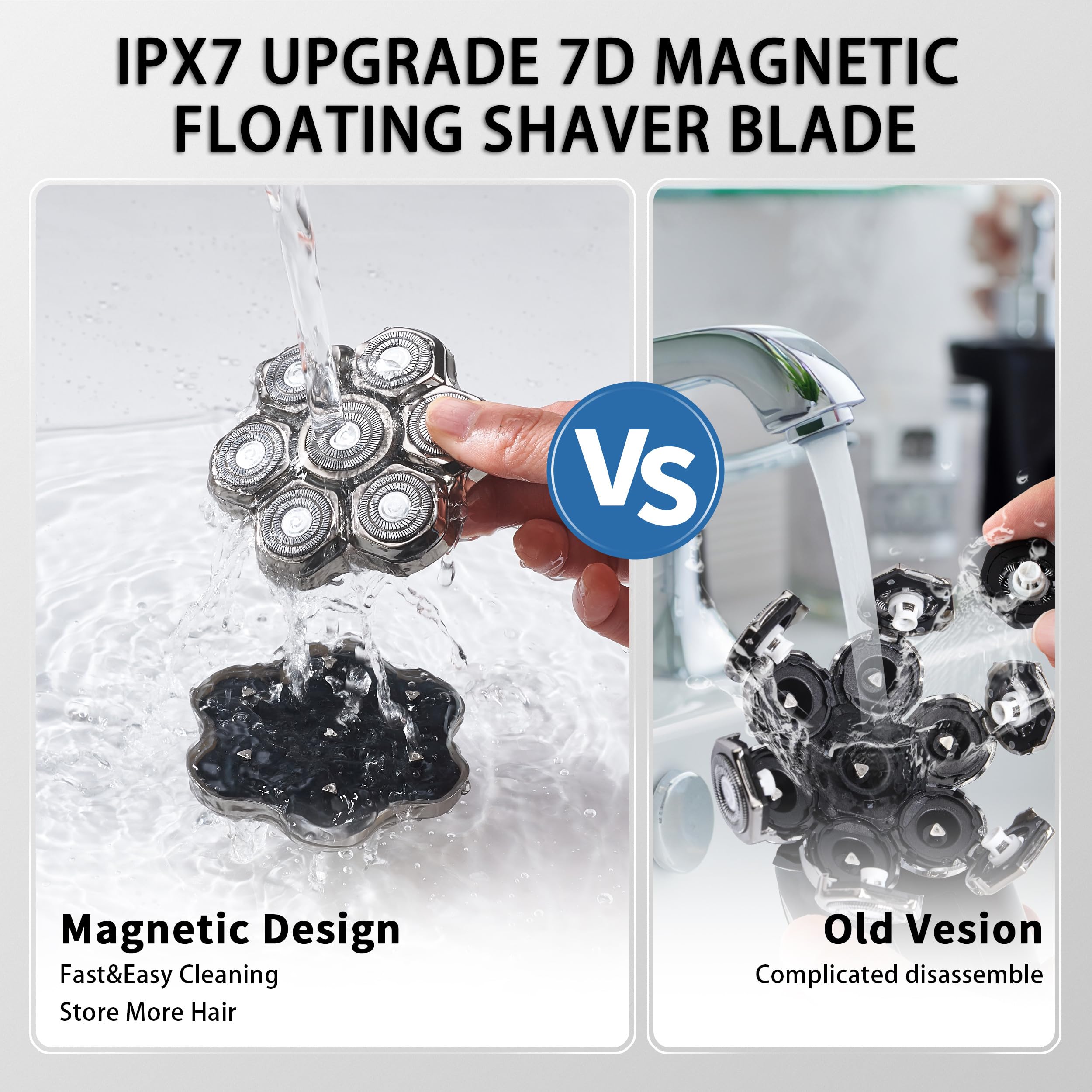 Universal Head Shaver Replacement Heads Magnetic 7 Blades Head Shaver Replacement Blades Compatible with Freebird Shaver & Other Brands (7msilver)