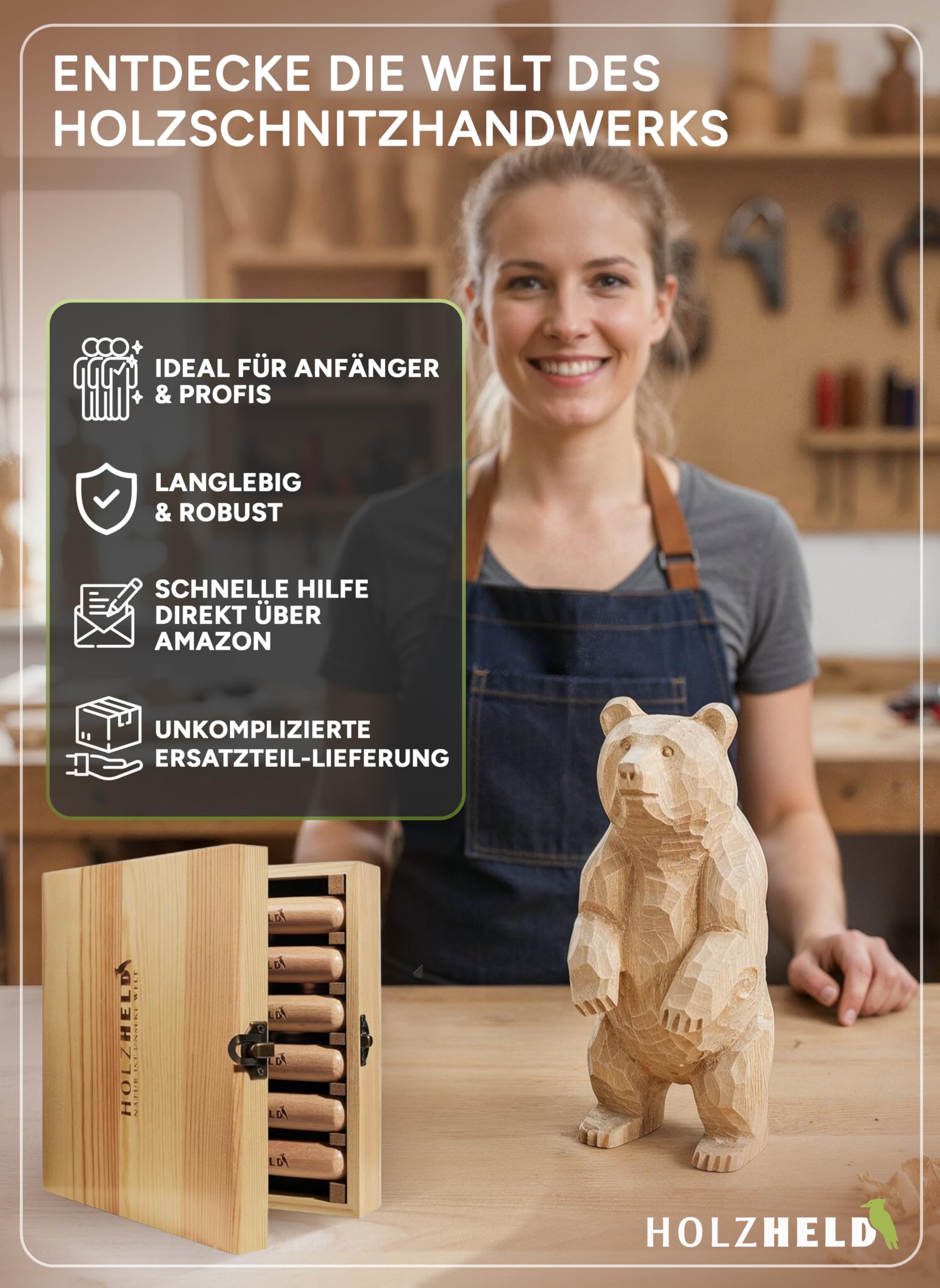 HOLZHELD - Set di 6 forbici per legno in acciaio giapponese di alta qualità per la lavorazione del legno.