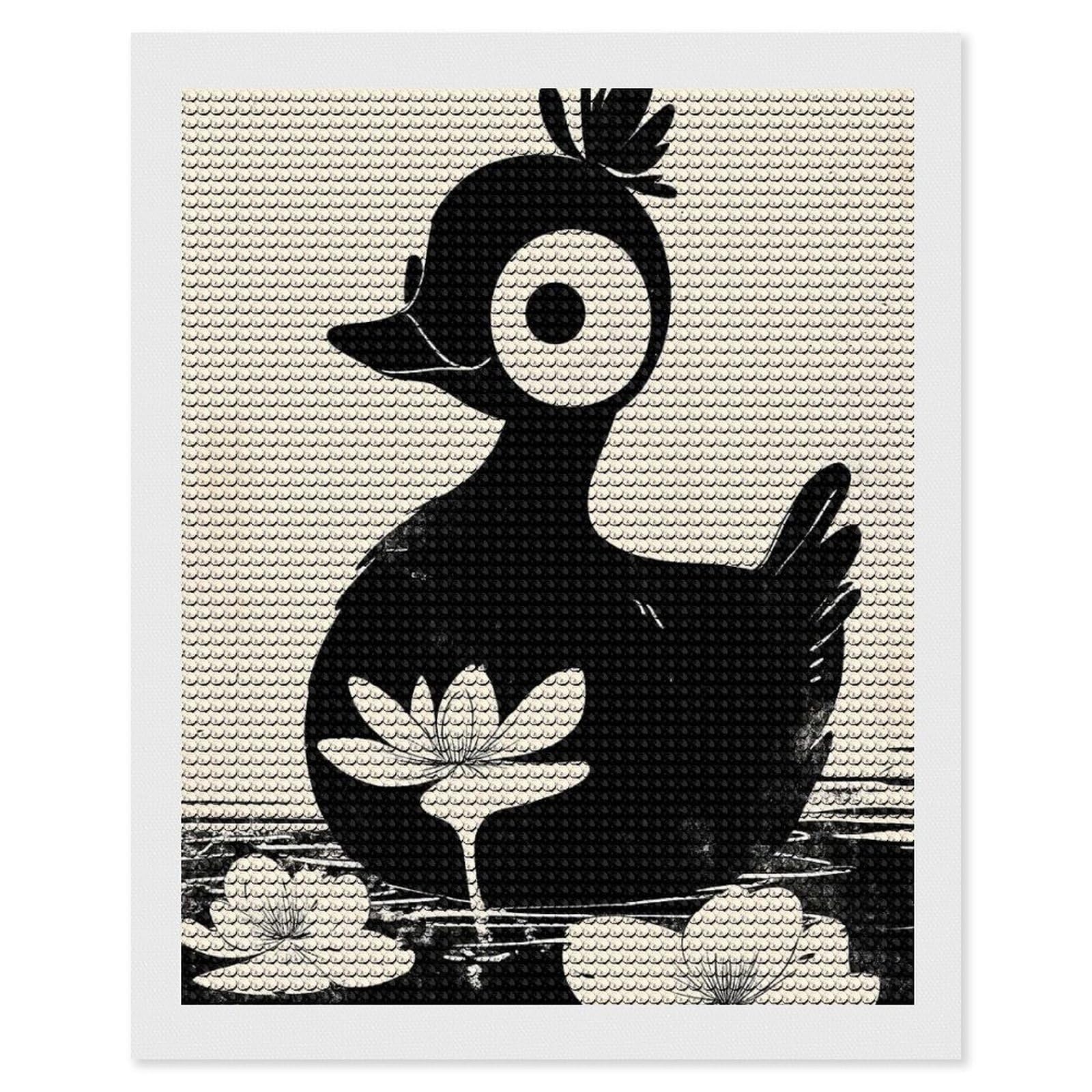 Junmoney Black and White Duck Illustration Diamond Painting Canvas Kit 16"x20", Relaxing DIY, Modern Decor, Aesthetic Room Decor, Home Wall Art, Wall Art Gift